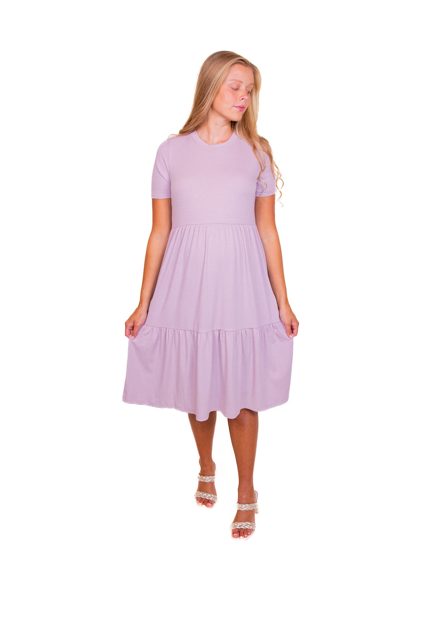 The Clementine Ribbed T-Shirt Dress in Lavender