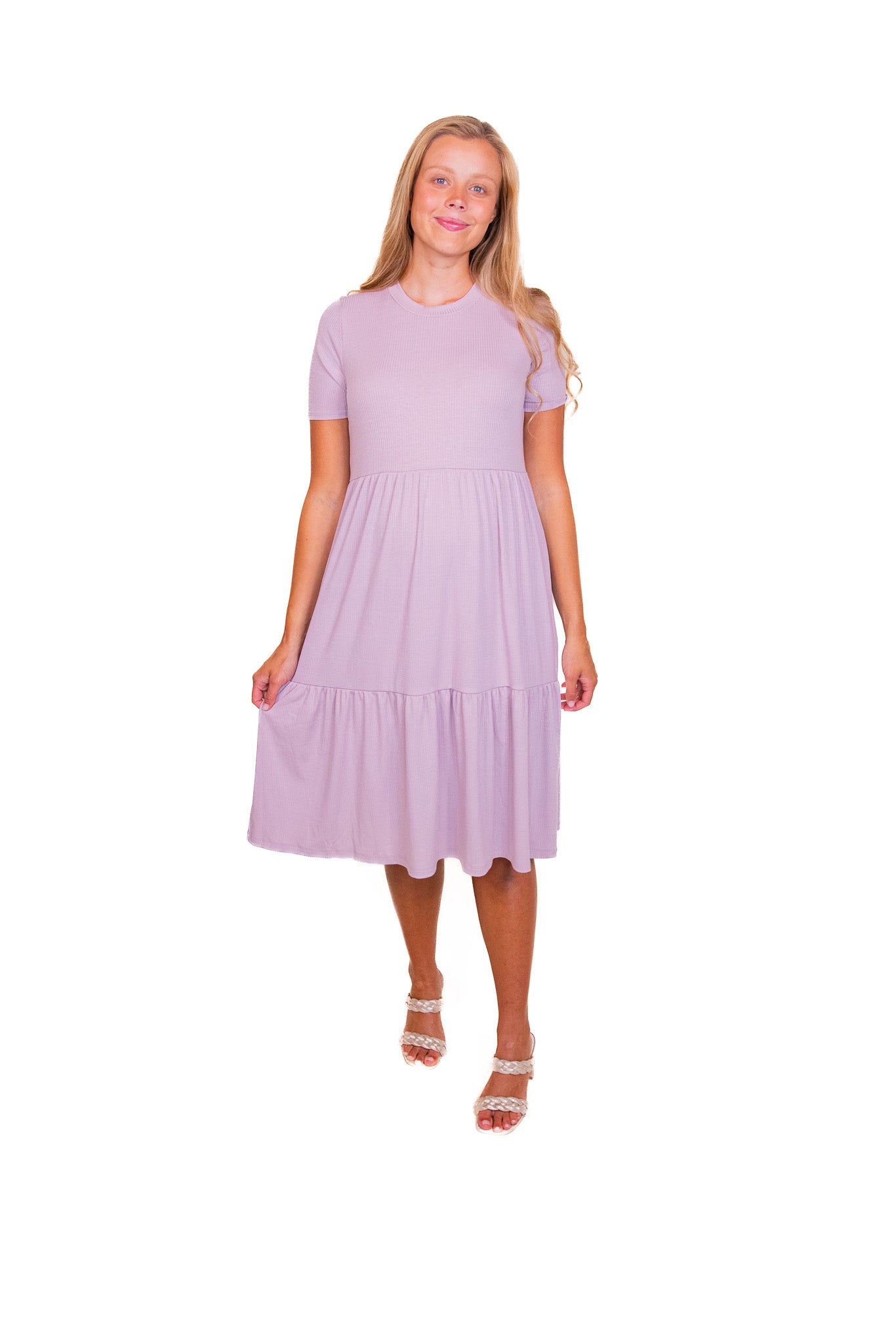 The Clementine Ribbed T-Shirt Dress in Lavender