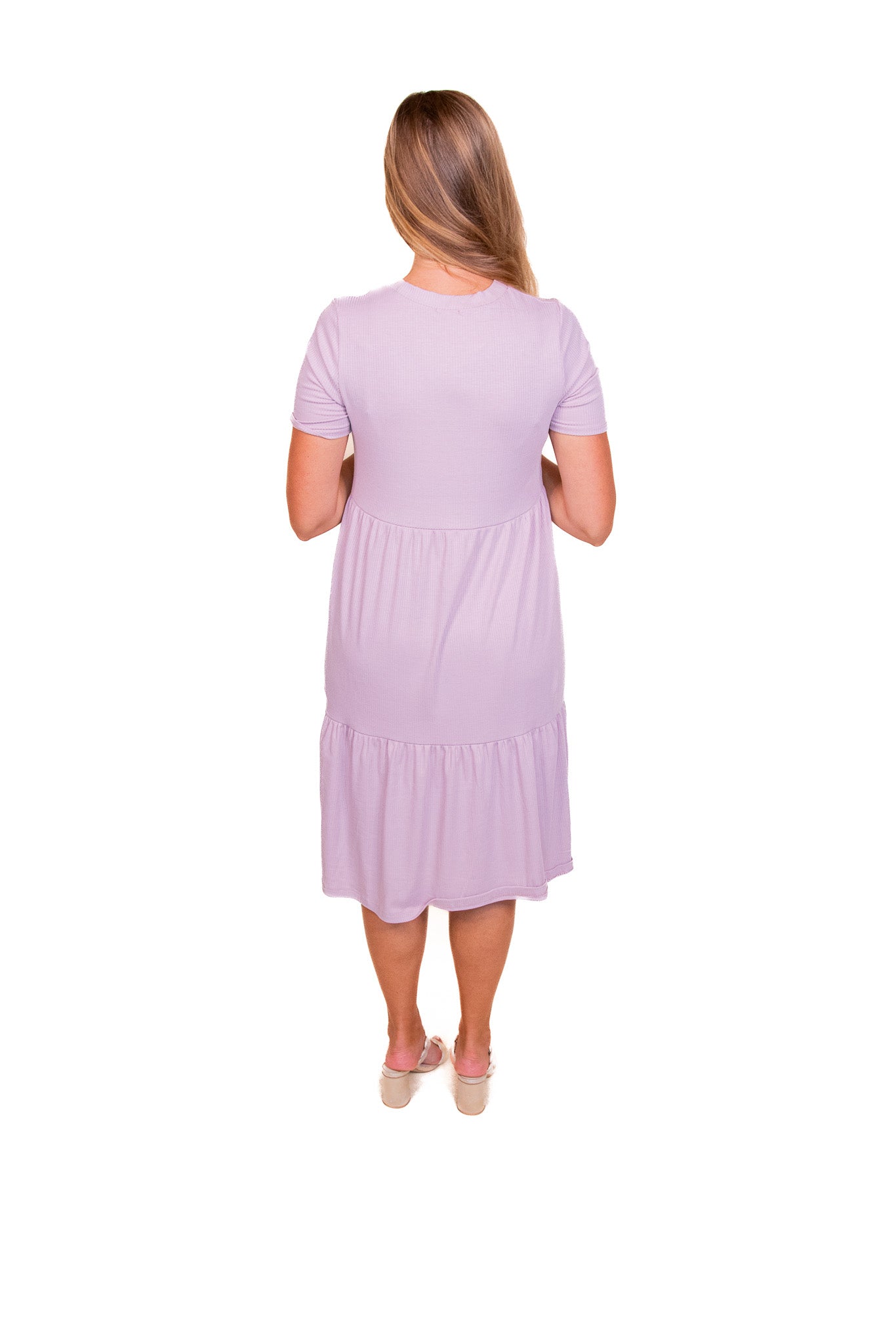 The Clementine Ribbed T-Shirt Dress in Lavender