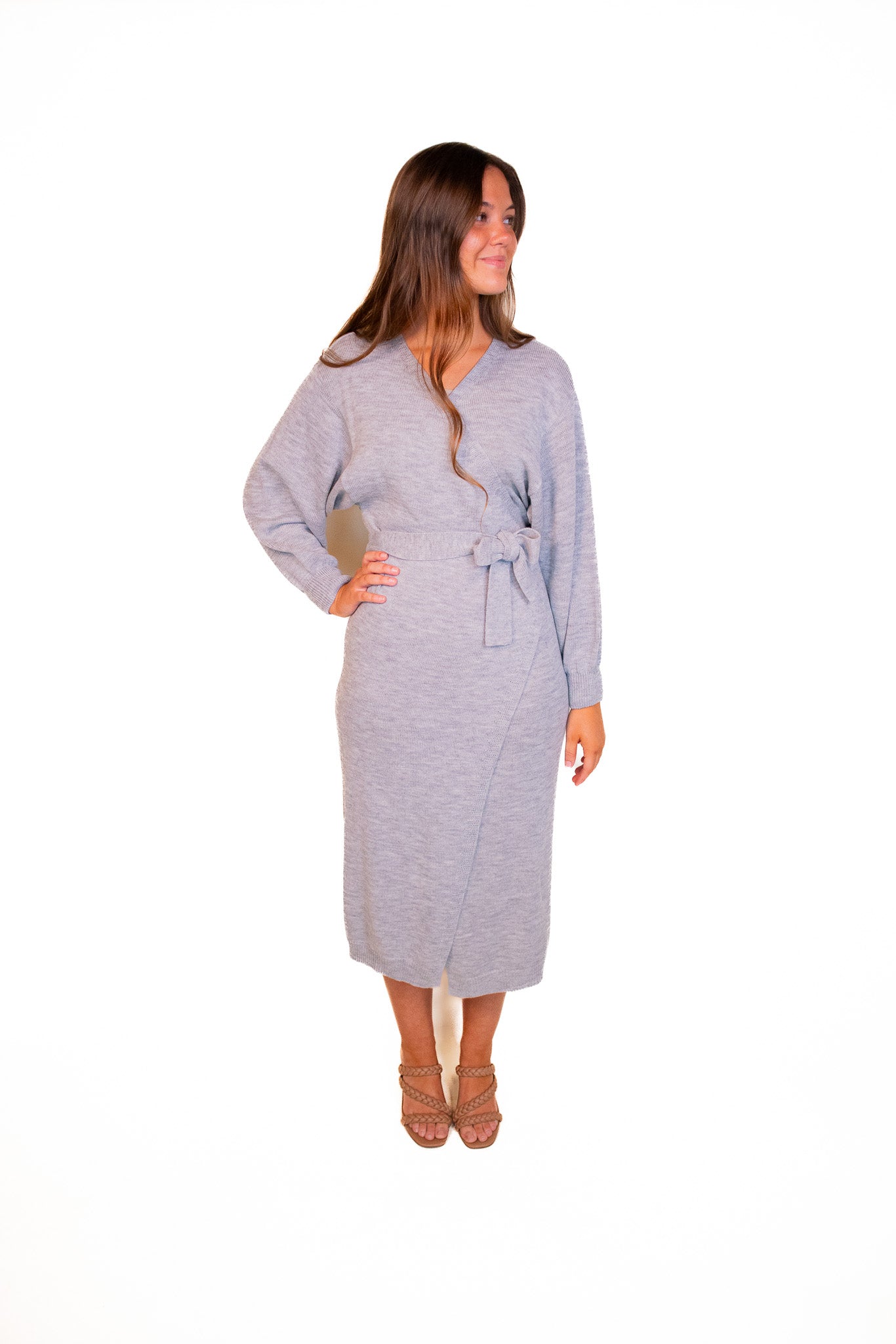 Grey knit wrap dress best sale