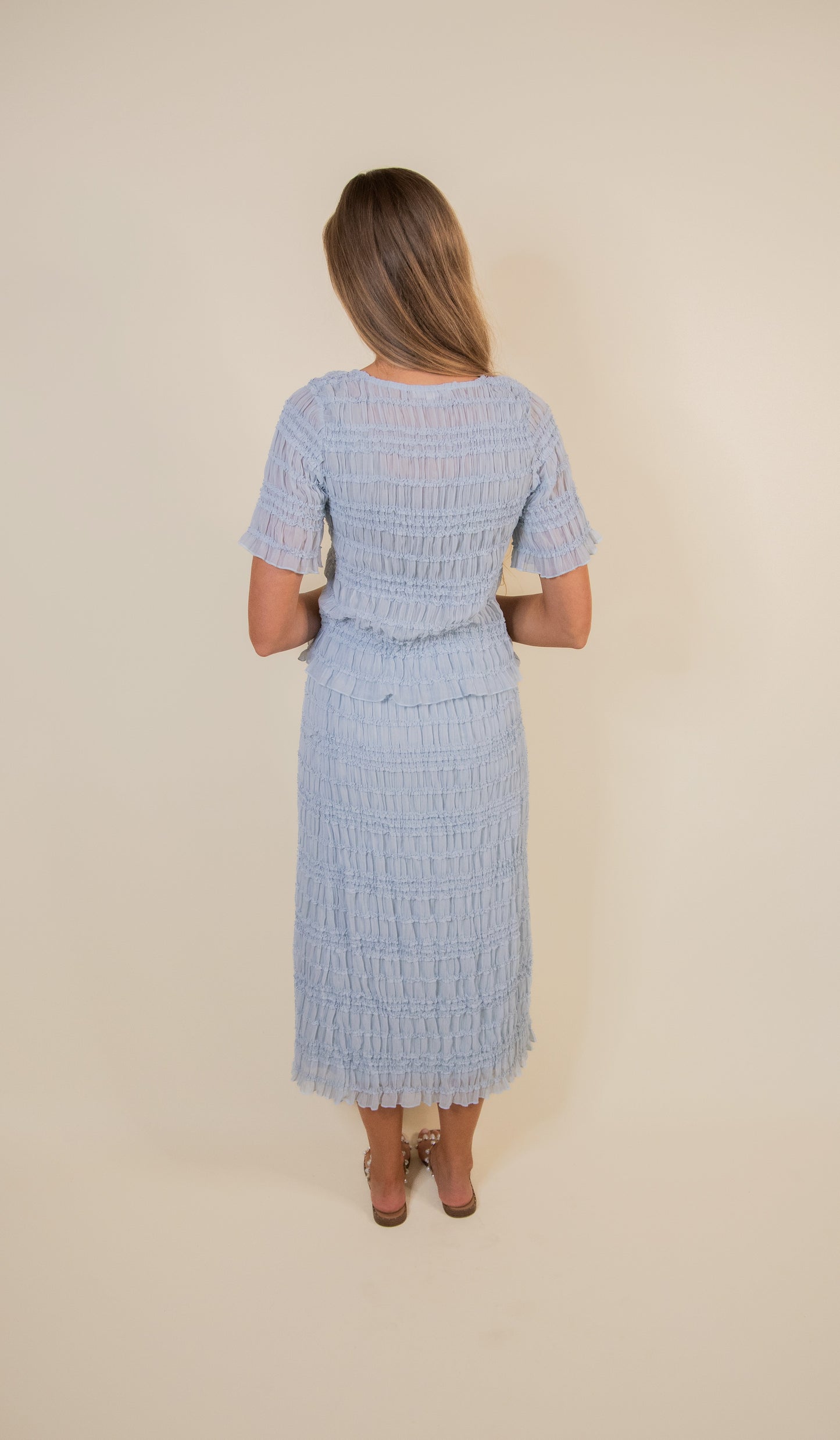 The Rory Smocked Chiffon Set in Baby Blue