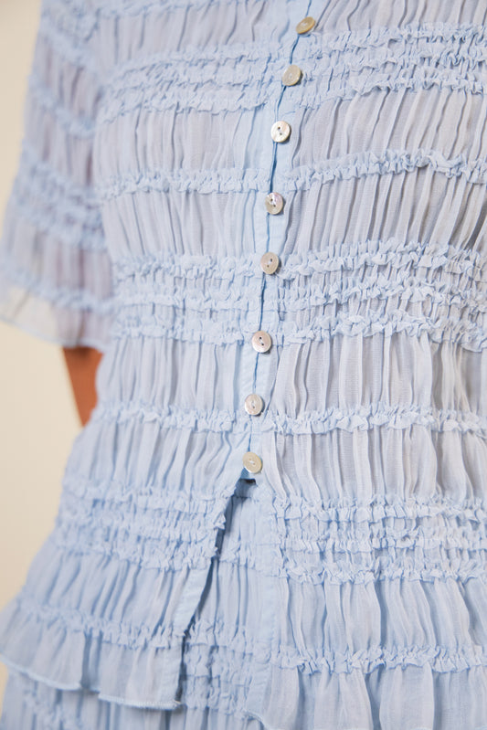 The Rory Smocked Chiffon Set in Baby Blue