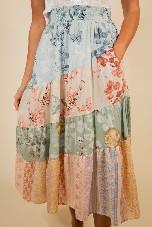 The Erin Patchwork Bloom Midi Skirt