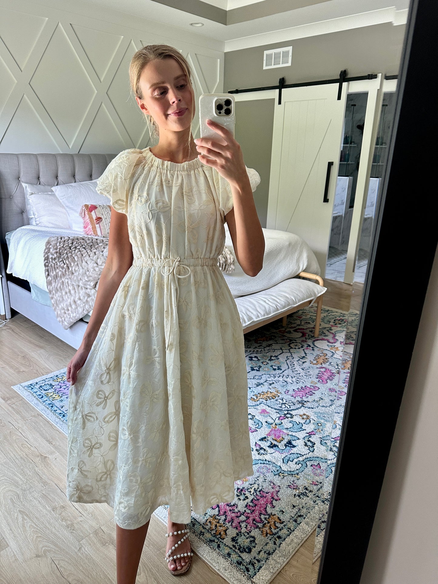 SUMMER STEAL - The Elodie Embroidered Bow Dress in Buttercream