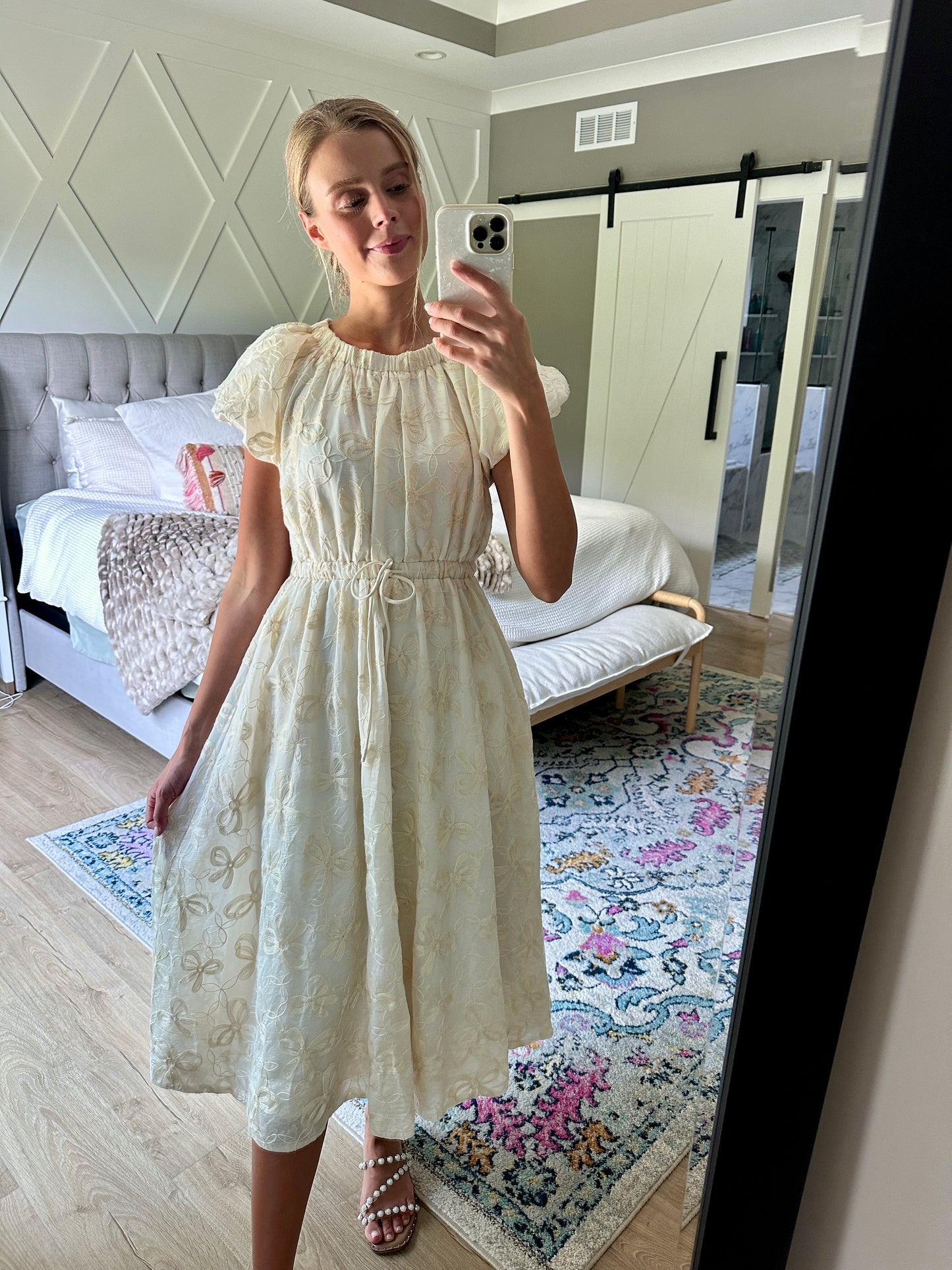 SUMMER STEAL - The Elodie Embroidered Bow Dress in Buttercream