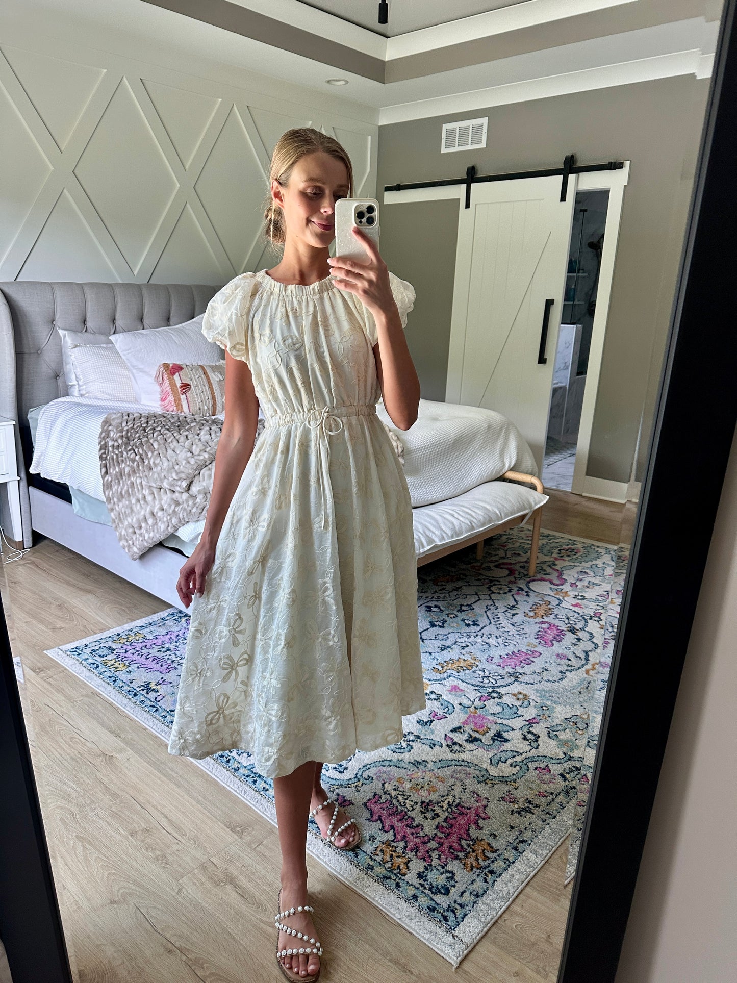 SUMMER STEAL - The Elodie Embroidered Bow Dress in Buttercream
