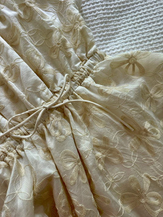 SUMMER STEAL - The Elodie Embroidered Bow Dress in Buttercream