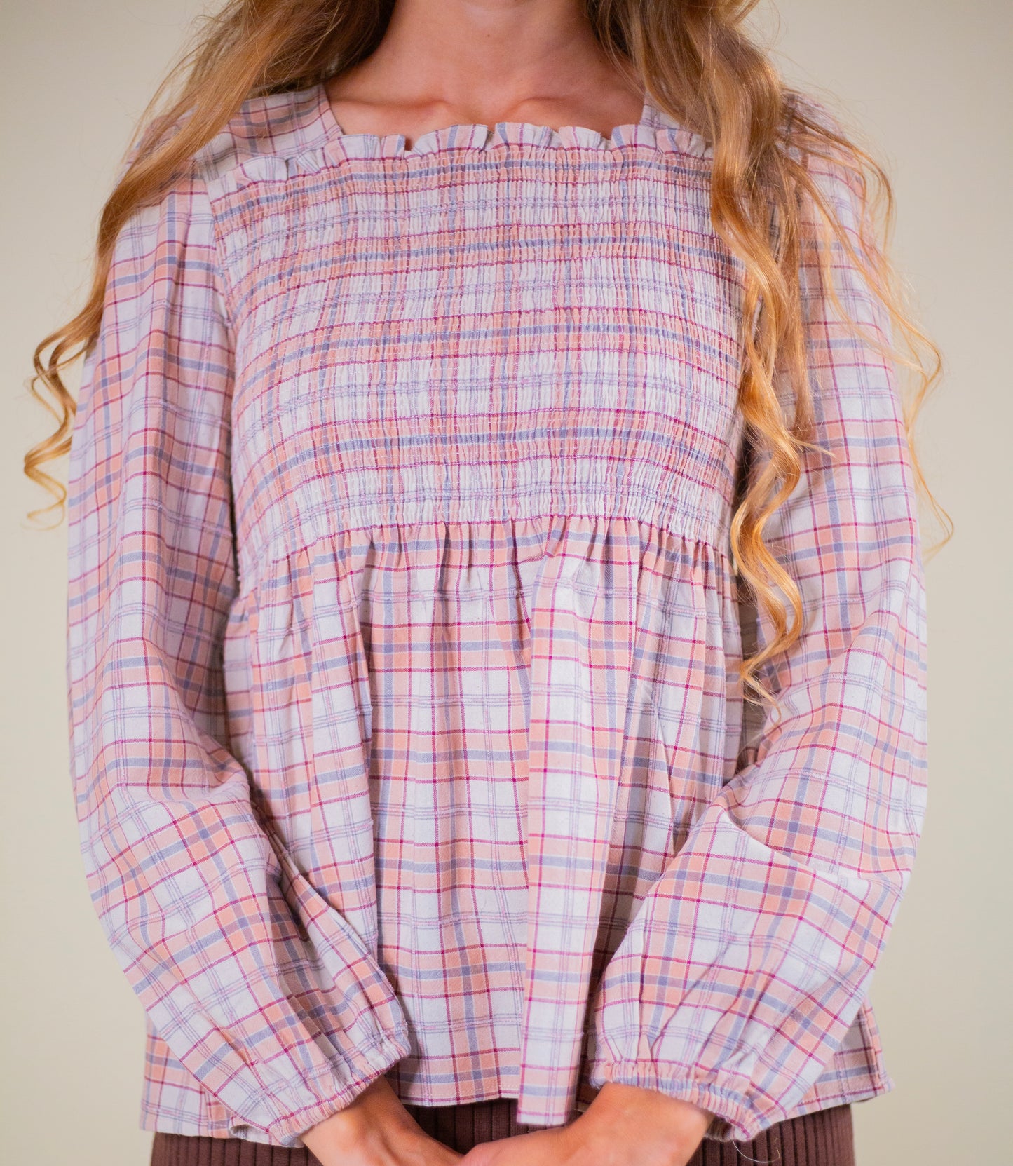 The Ellen Plaid Smocked Top