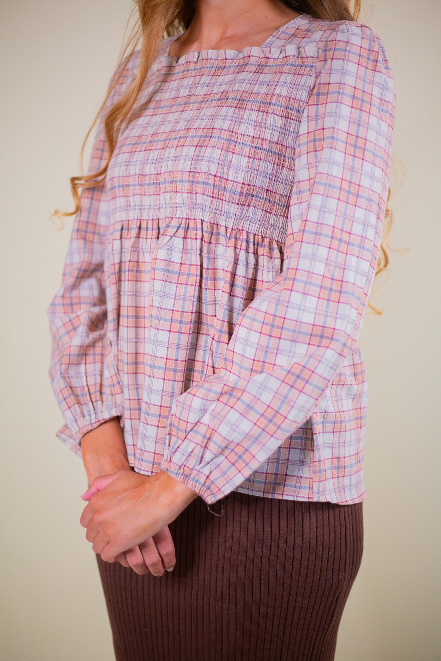 The Ellen Plaid Smocked Top