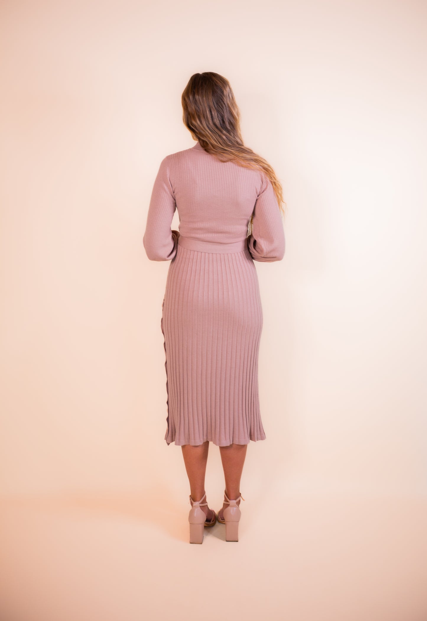 The Maren Mockneck Sweater Dress in Tan