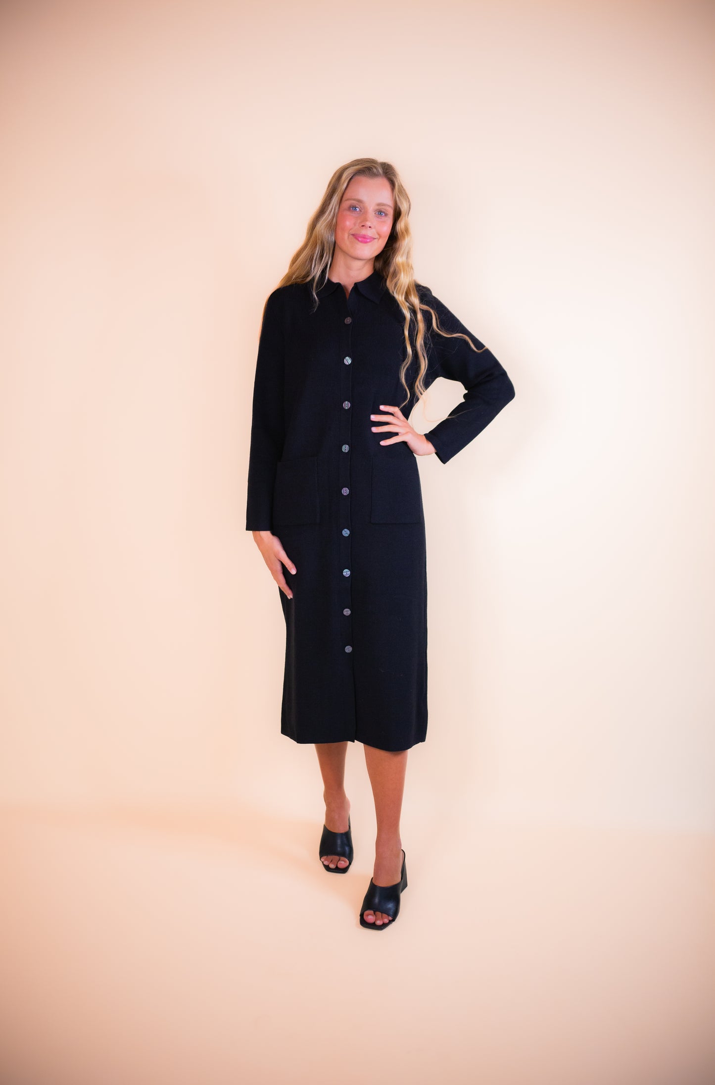 The Isla Button Up Dress in Black