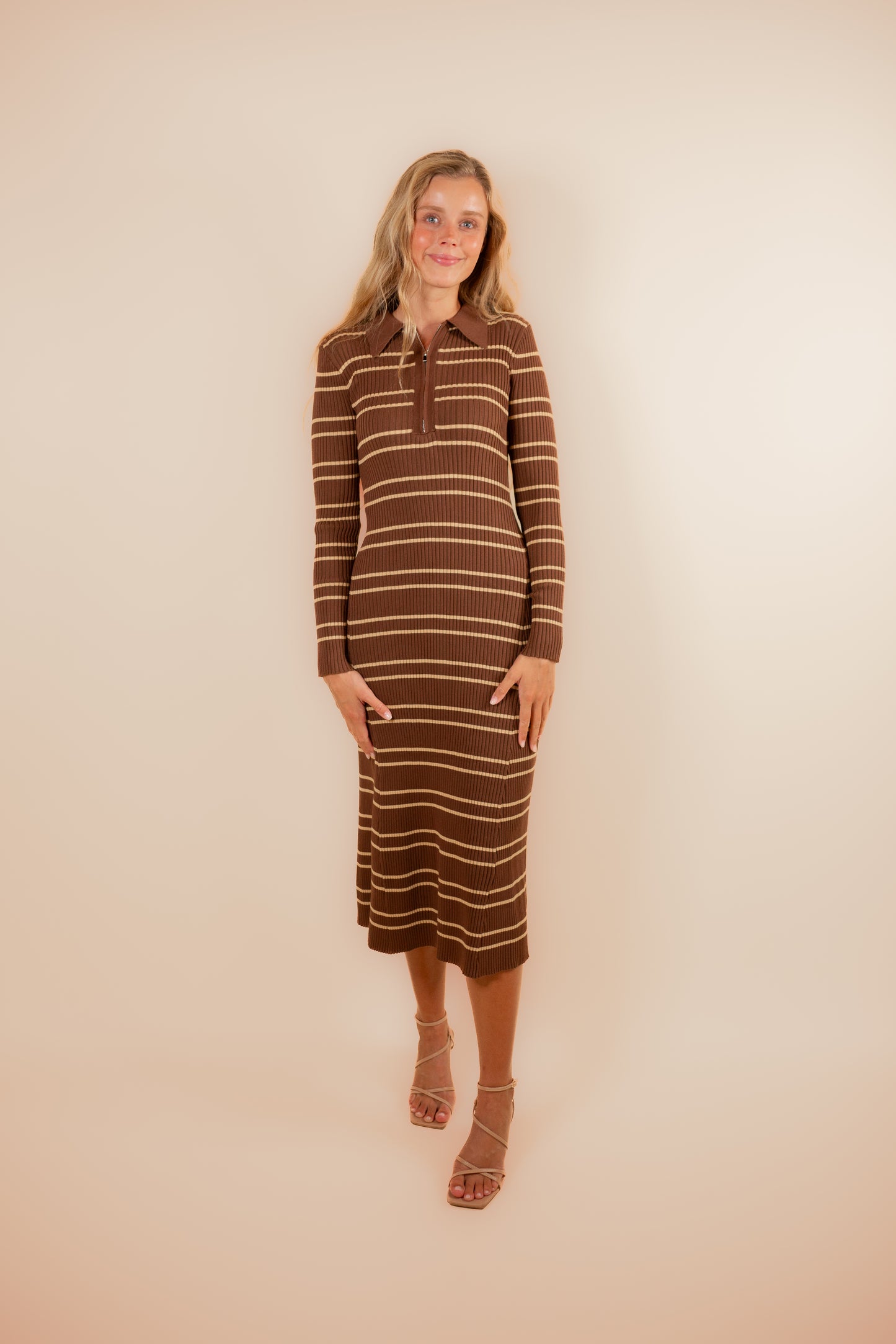 The Addison Striped Quarter-Zip Sweater Dress