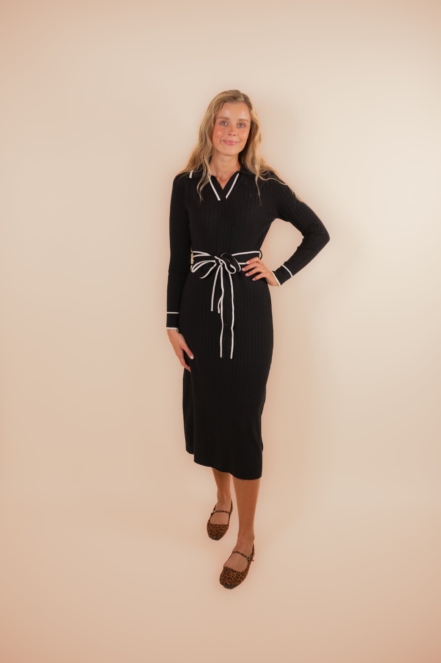 The Nia Collared Sweater Dress in Black