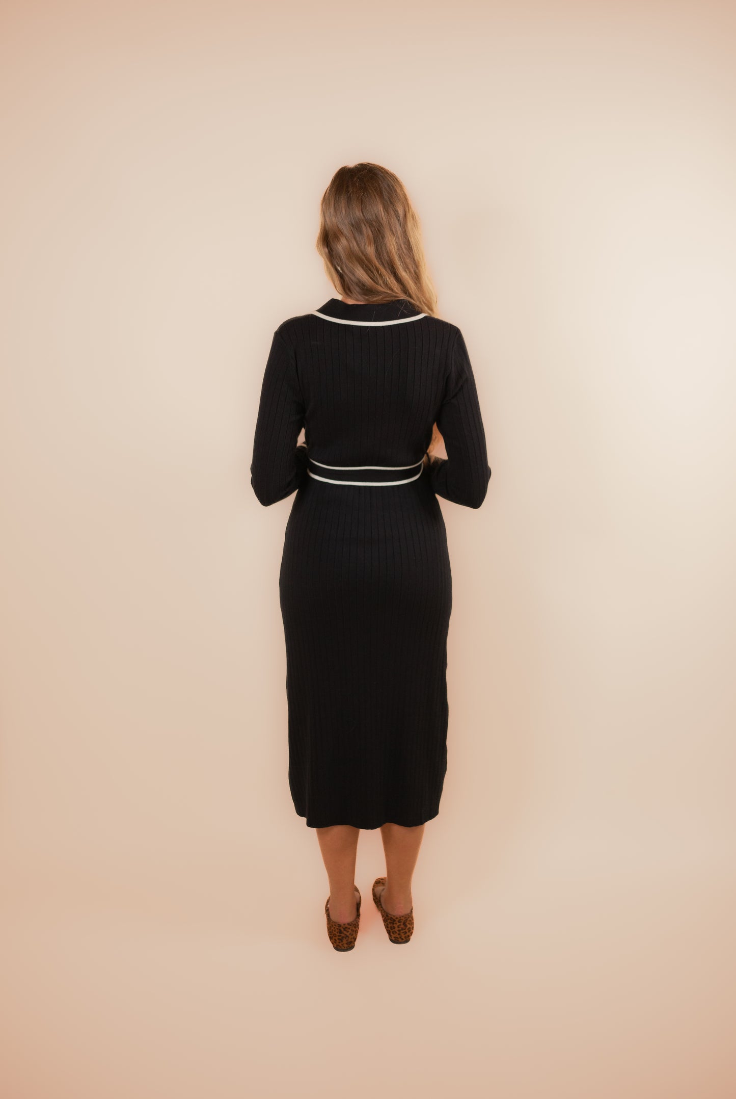 The Nia Collared Sweater Dress in Black