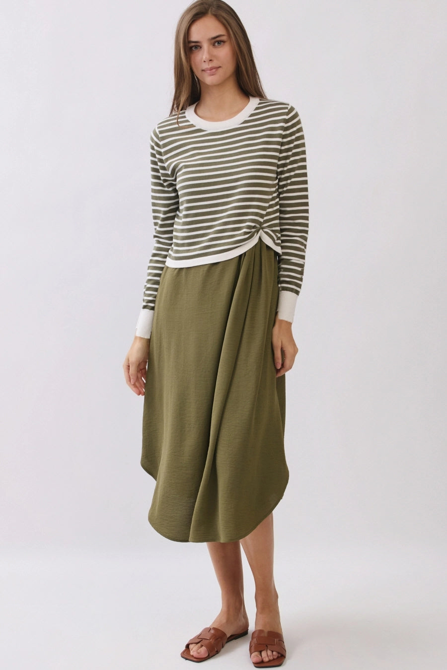 The Indi Knit Sweater & Dress Set - Olive & Ivory Stripes