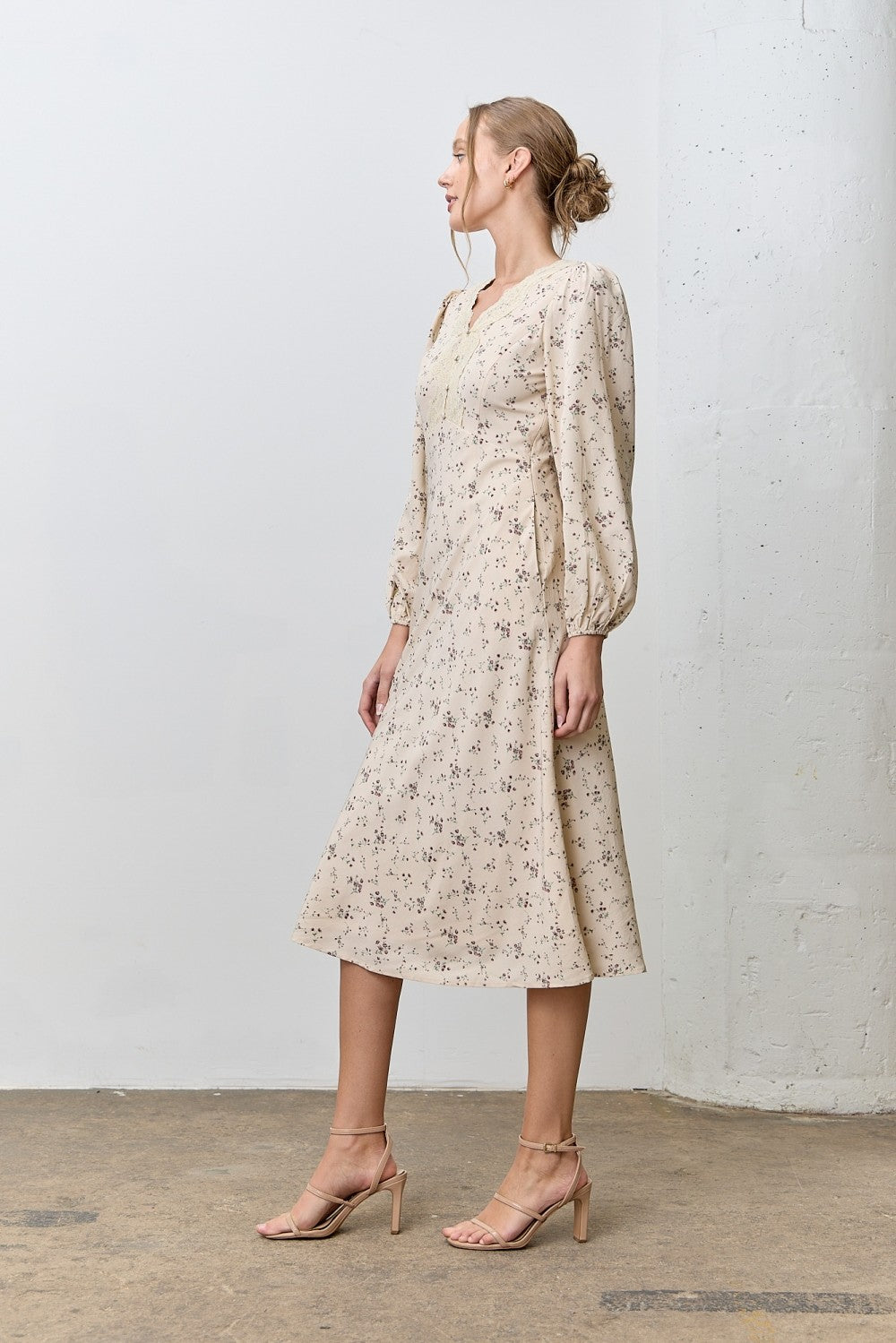 The Violet Lace Trim Fall Floral Dress