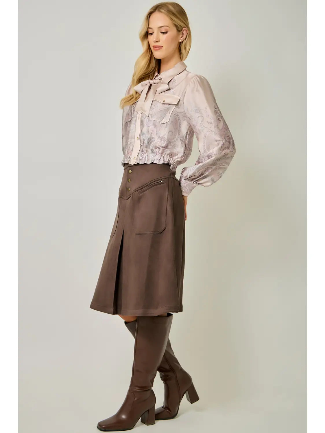 The Marlowe Skirt in Brown Suede