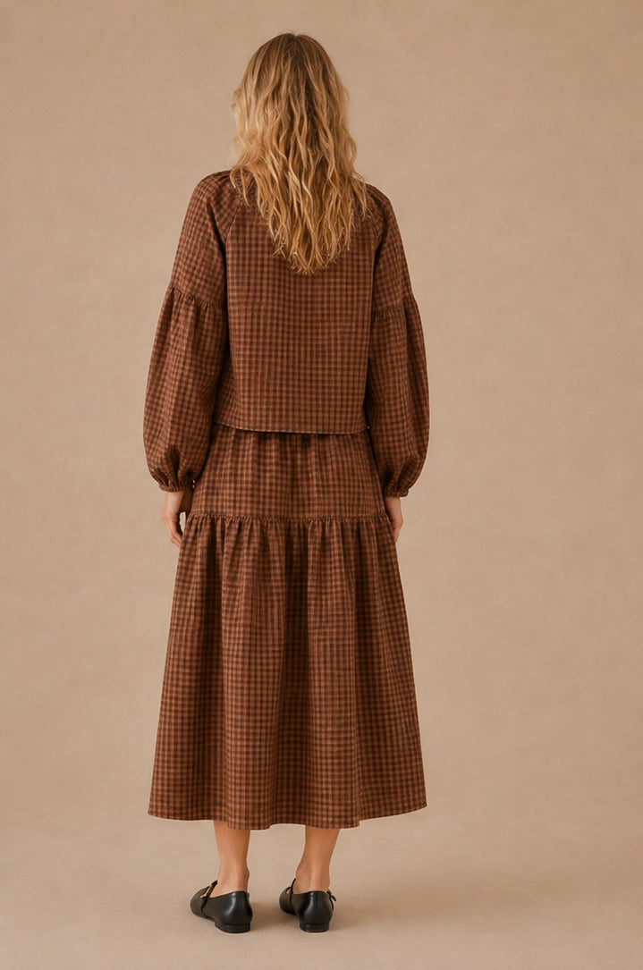 The Quinn Plaid Set in Brown Plaid in 100% Cotton