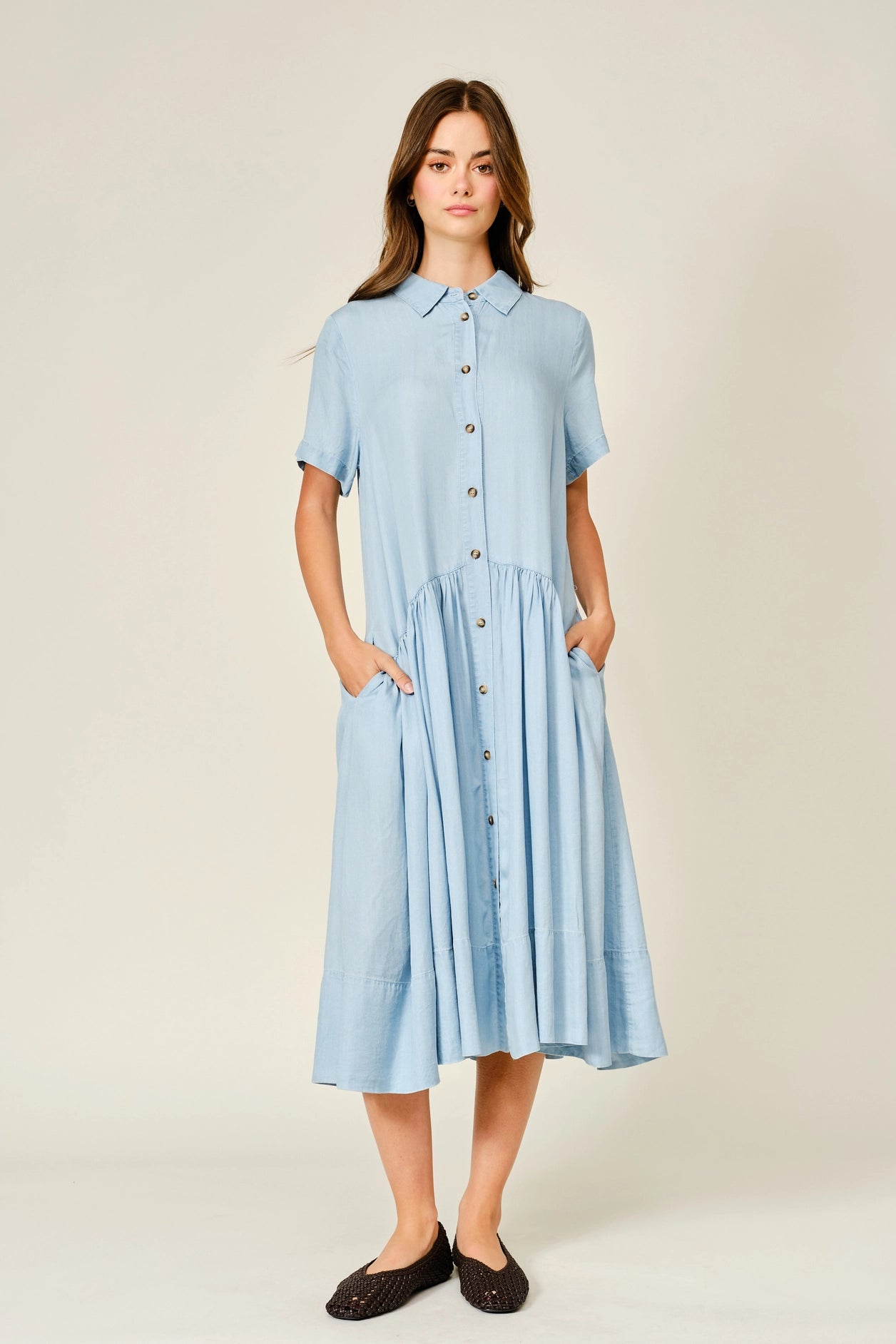 The Ellie Babydoll Dress in Chambray