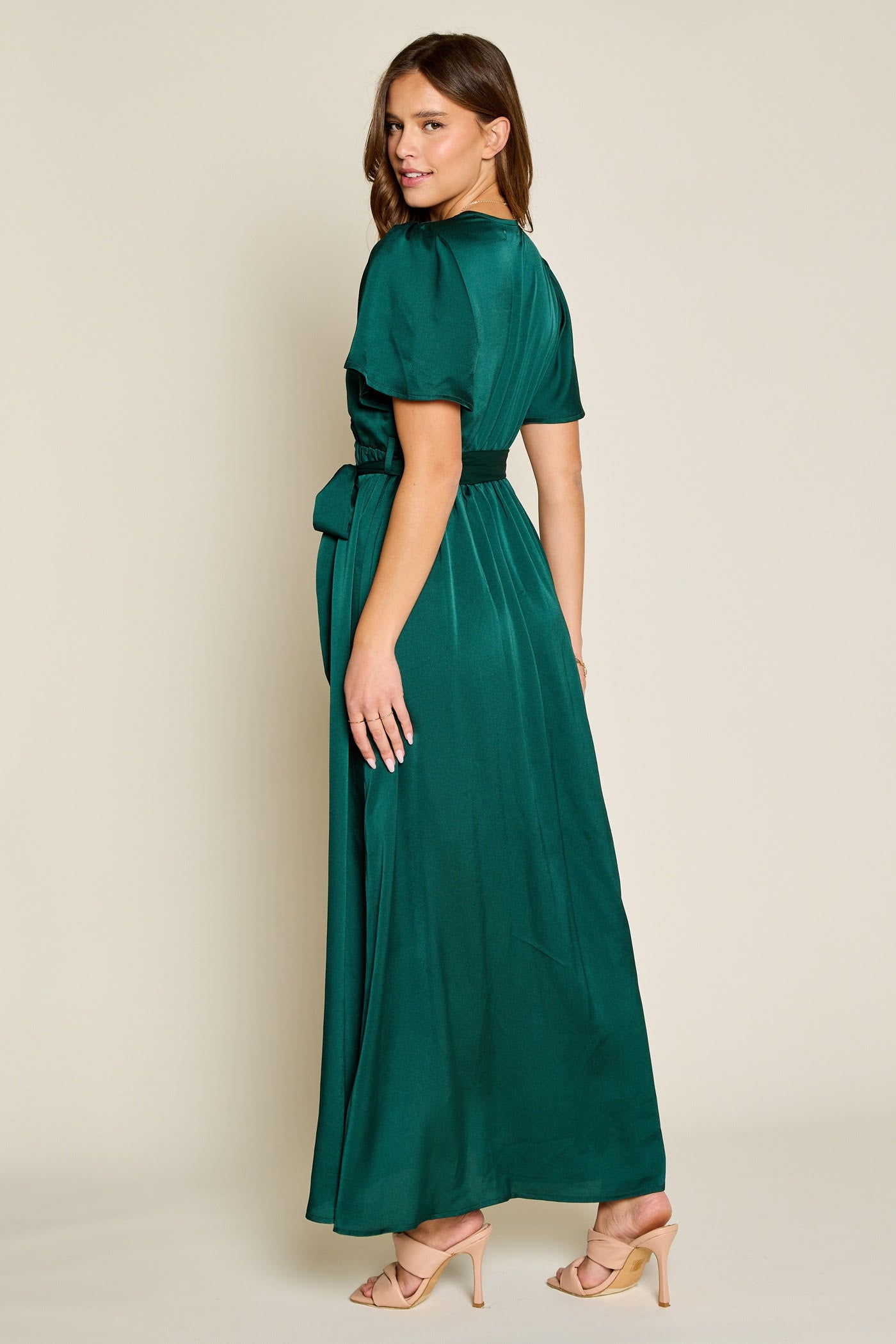 The Bridget Satin Dress in Emerald