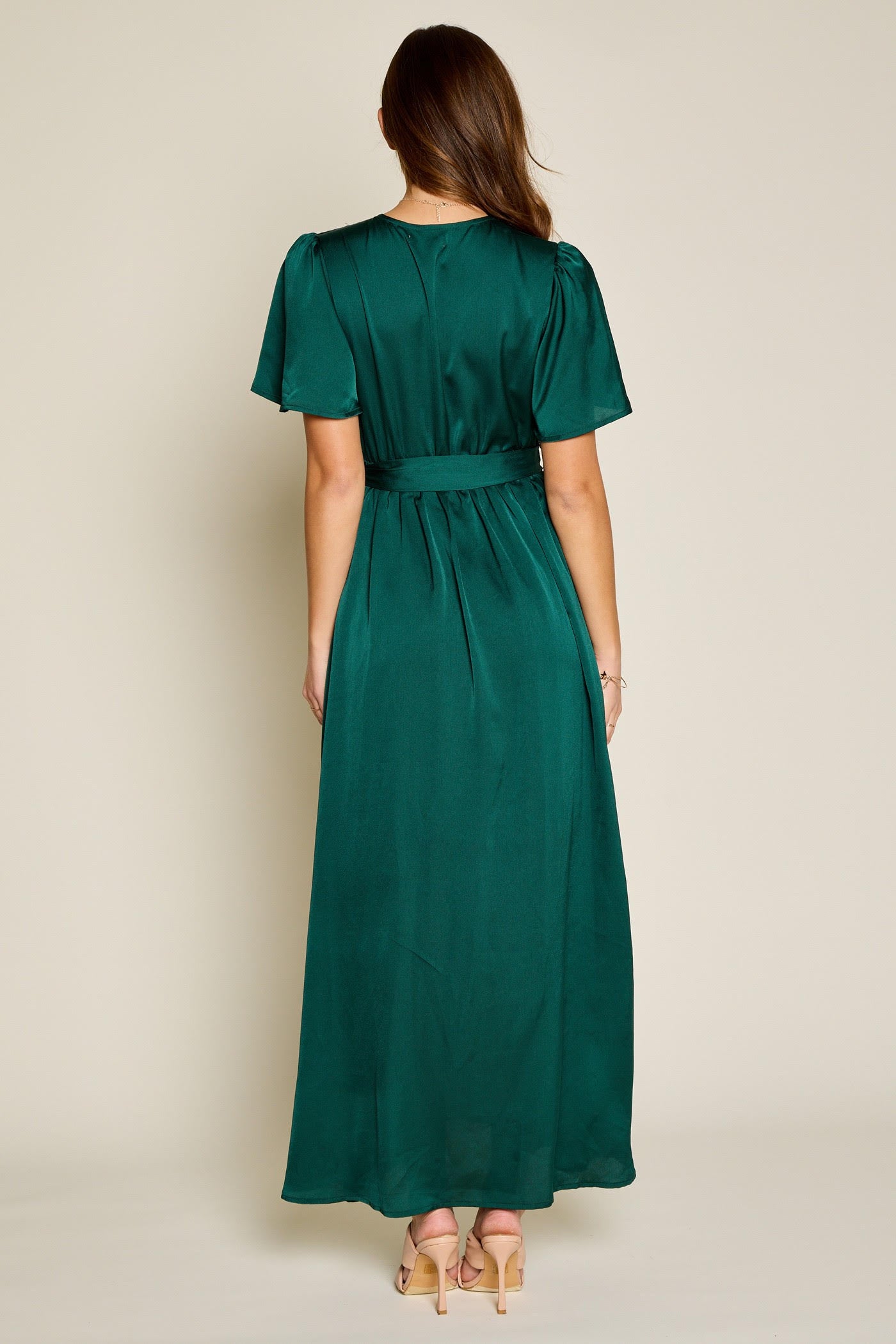 The Bridget Satin Dress in Emerald