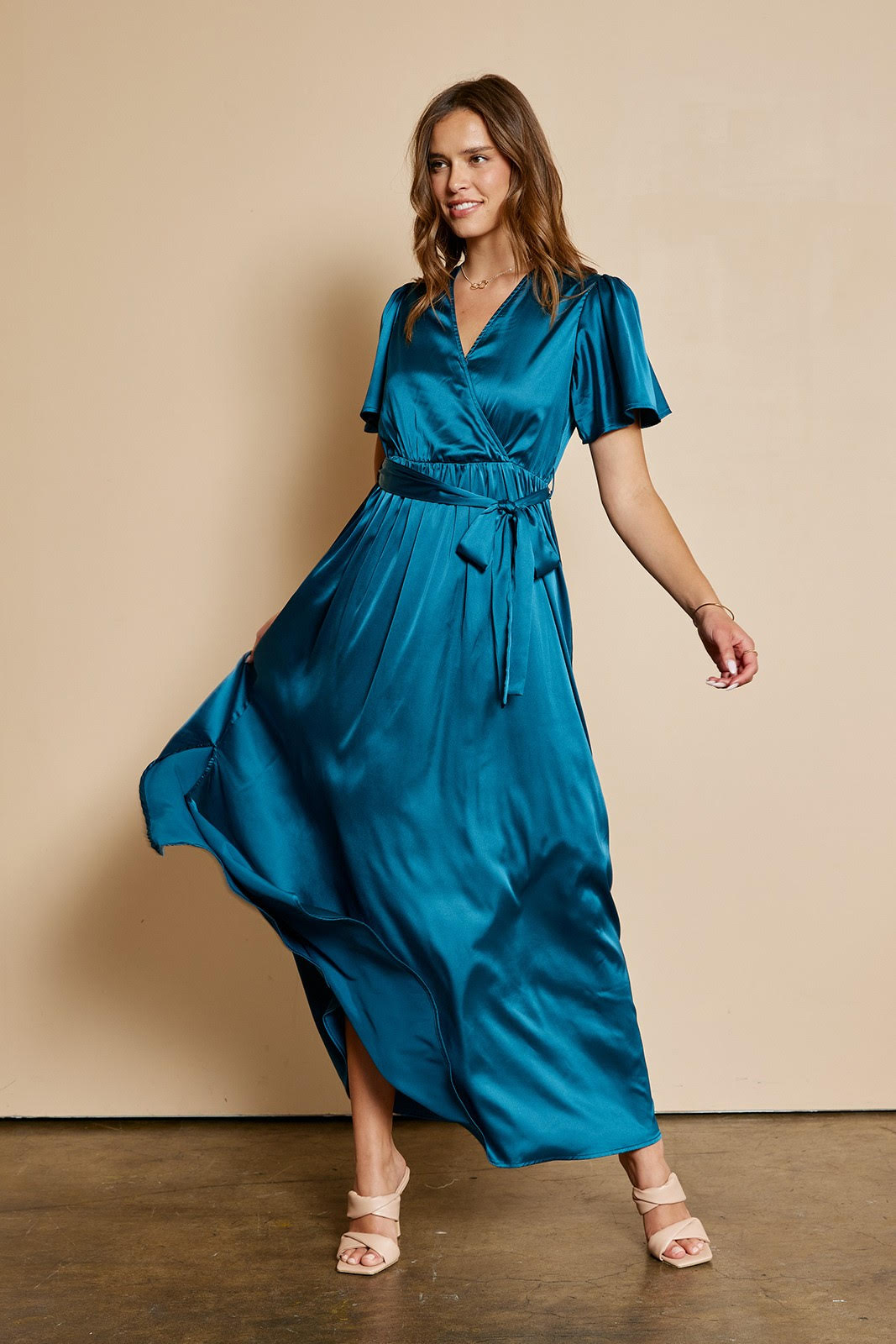 The Bridget Satin Dress in Teal