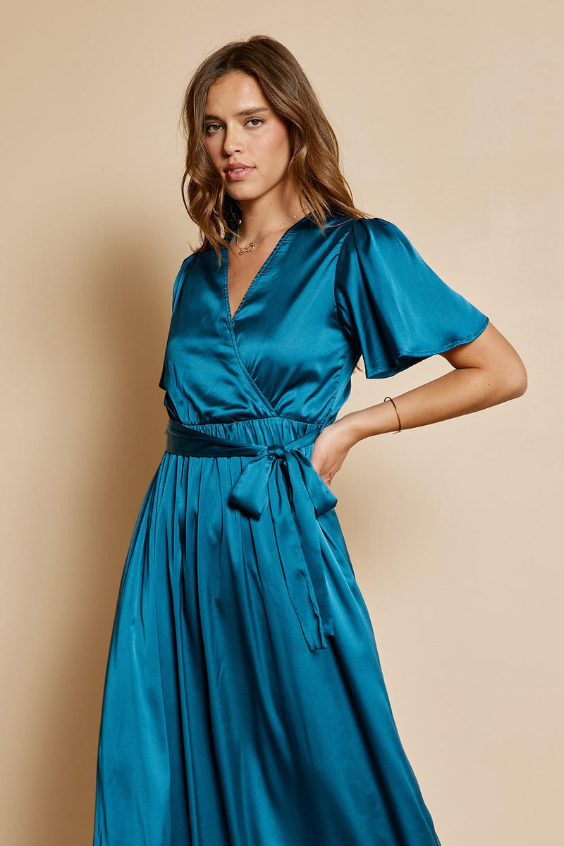 The Bridget Satin Dress in Teal – Kris Ashley & Co.