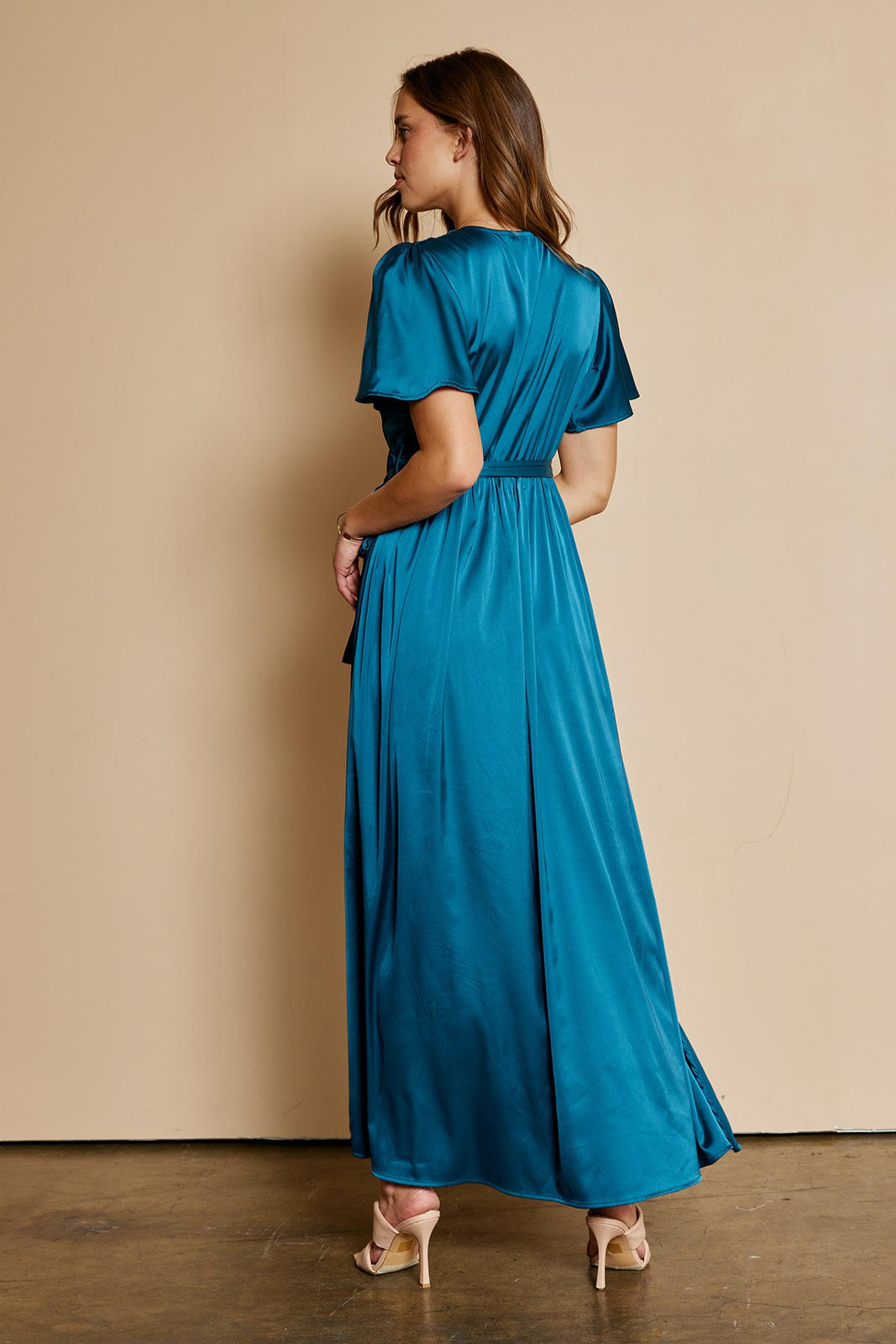 The Bridget Satin Dress in Teal