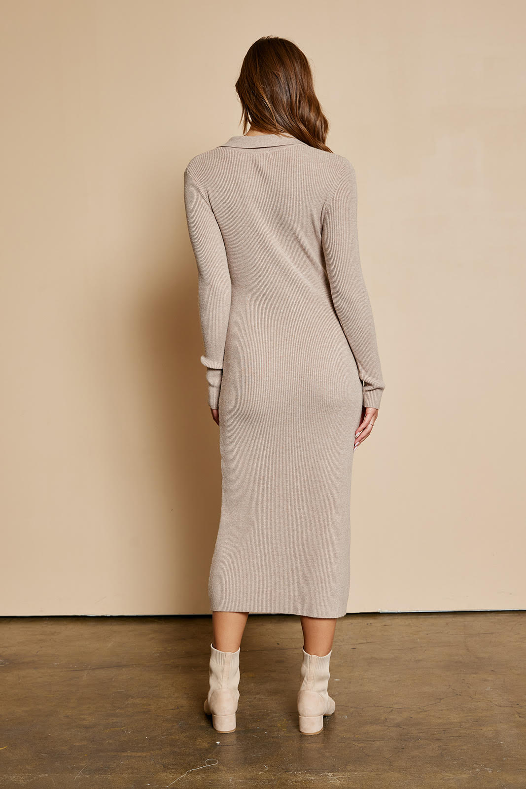 RESTOCKED - The Blaire Ribbed Knit Sweater Dress in Taupe