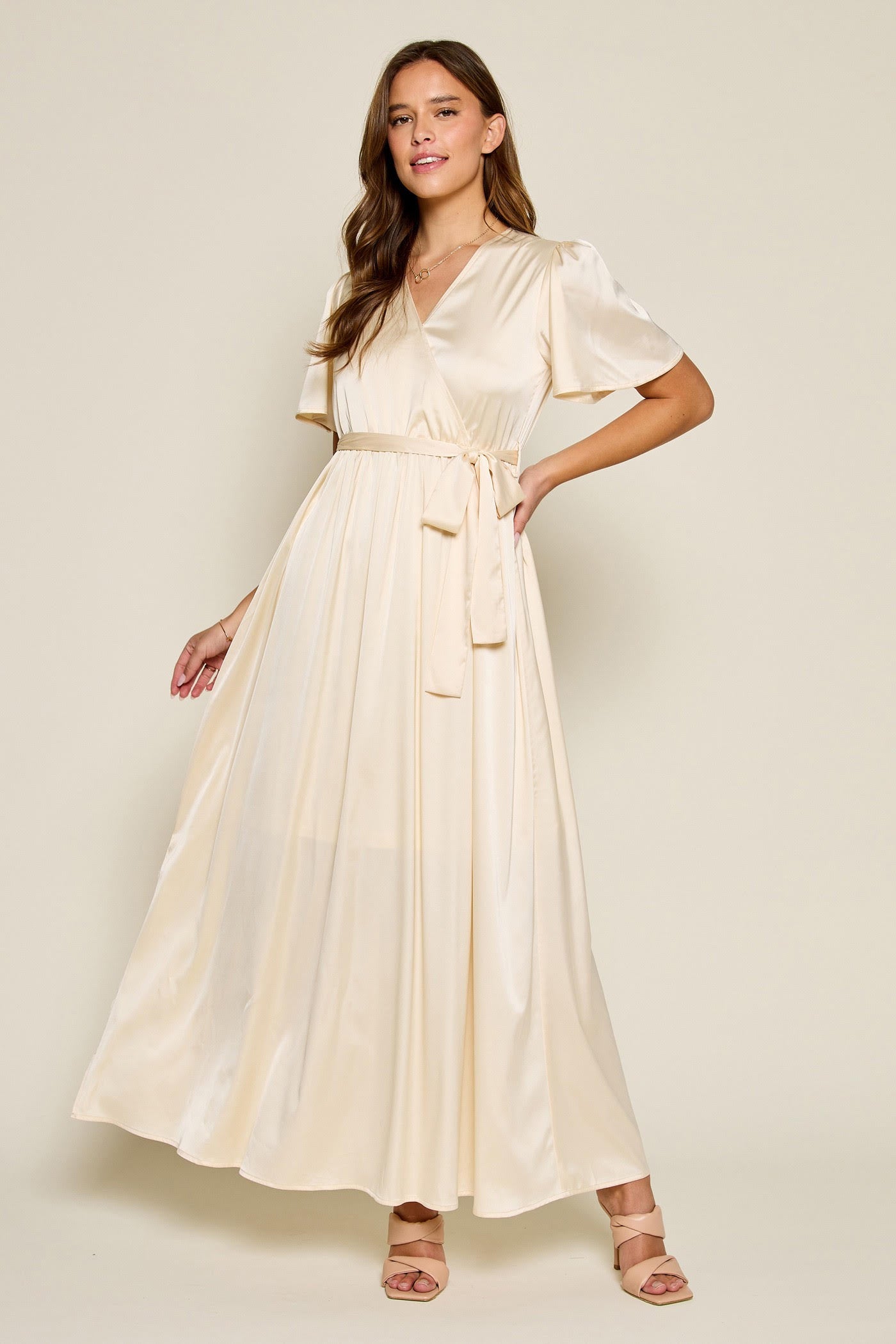 The Bridget Satin Dress in Cream