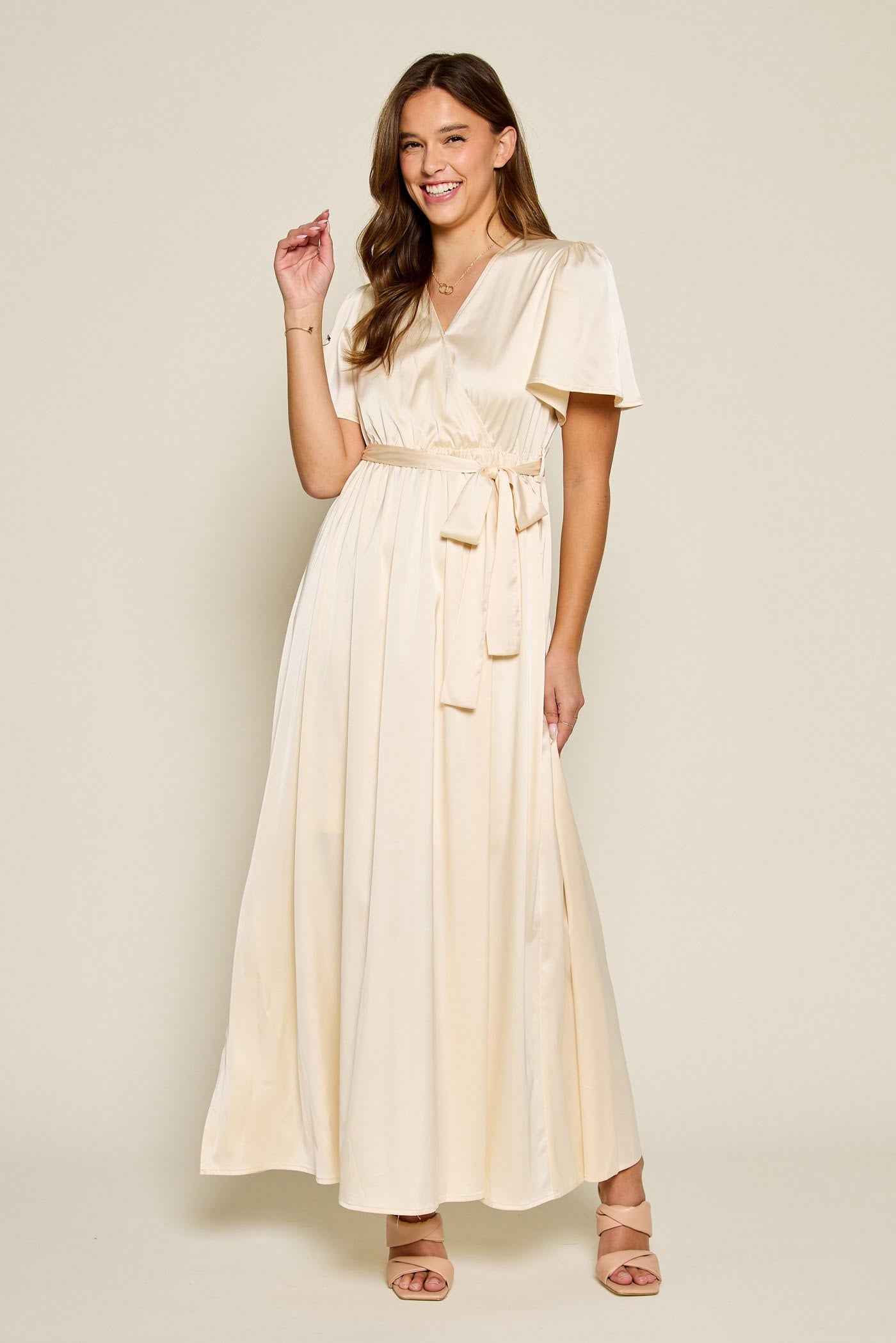 The Bridget Satin Dress in Cream