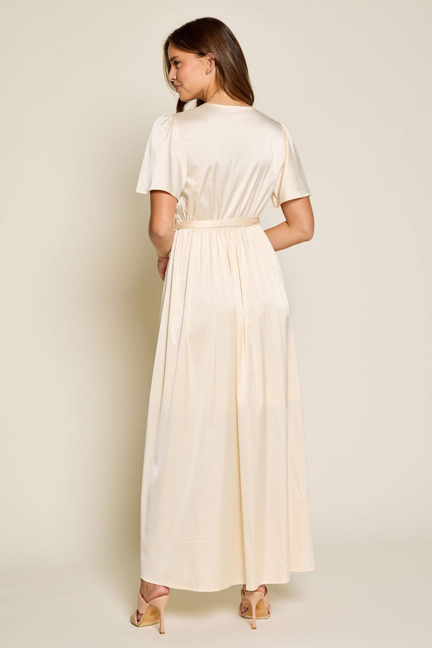 The Bridget Satin Dress in Cream