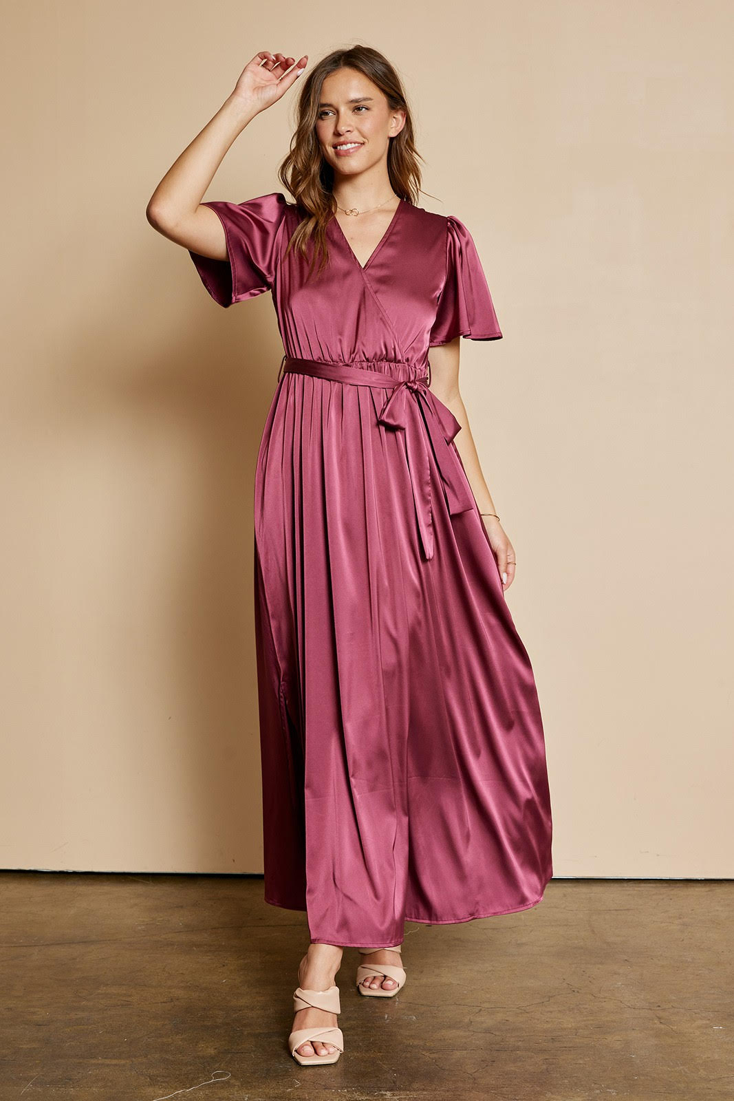 The Bridget Satin Dress in Burgundy