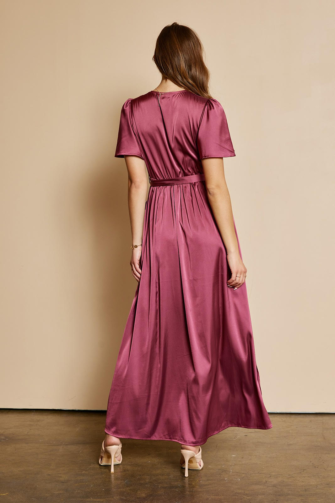 The Bridget Satin Dress in Burgundy