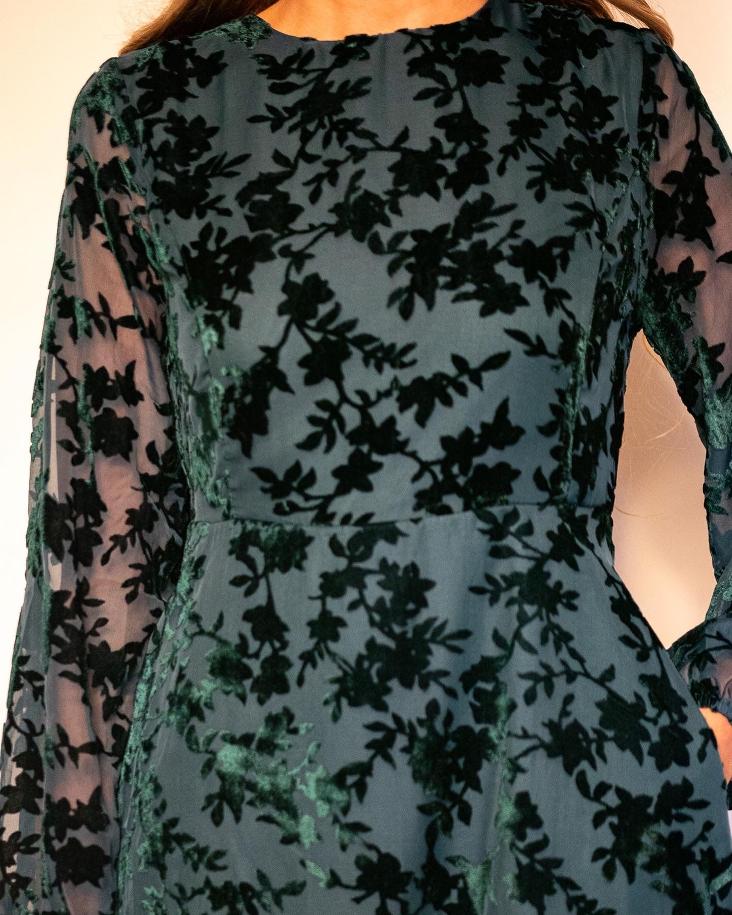 The Audrey Velvet Dress in Hunter Green