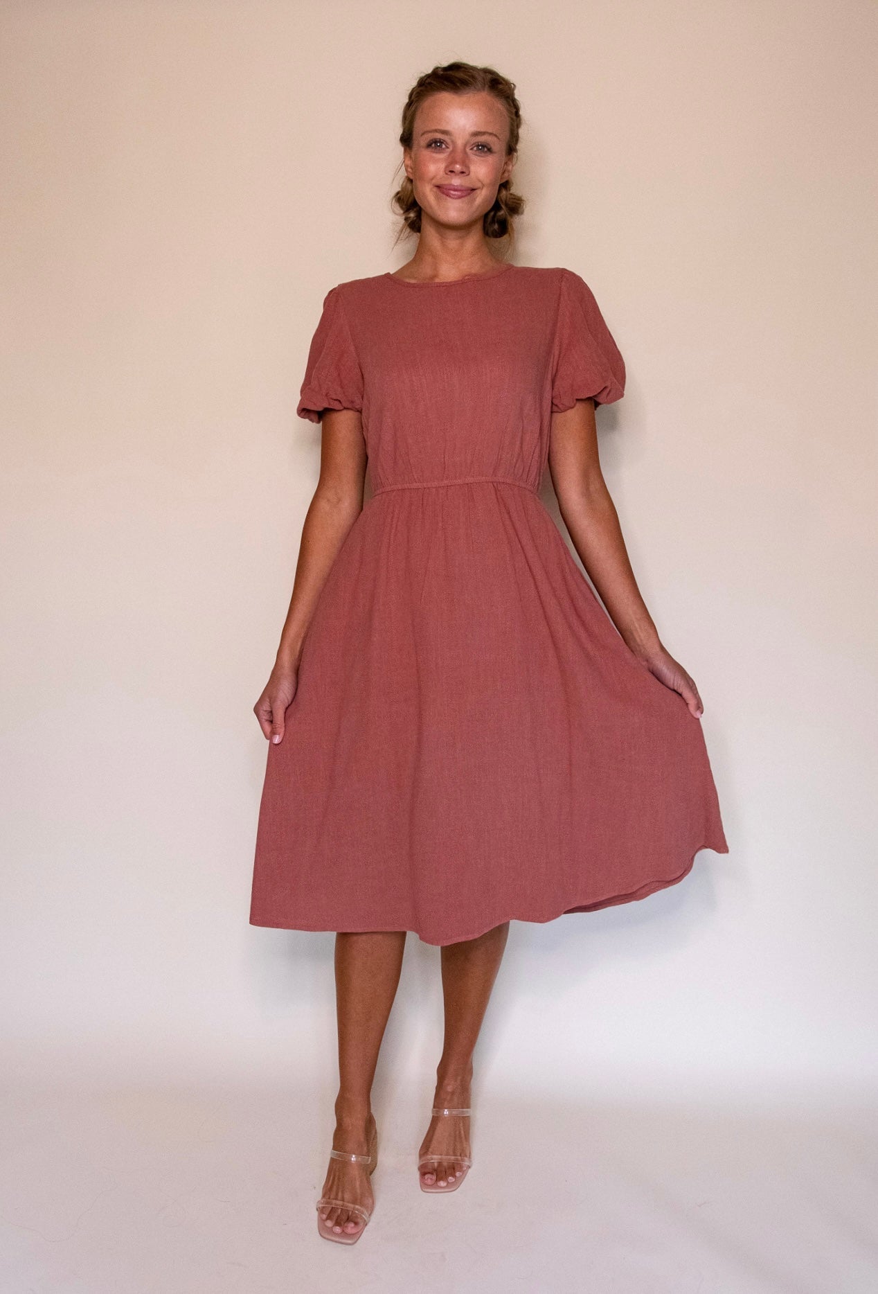 RESTOCKED - The Sarah Linen Dress in Terracotta