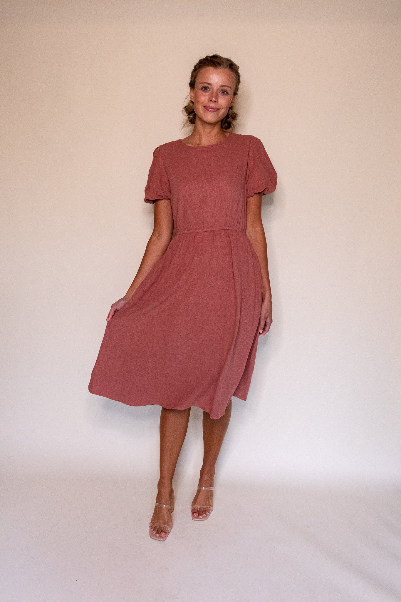 RESTOCKED - The Sarah Linen Dress in Terracotta