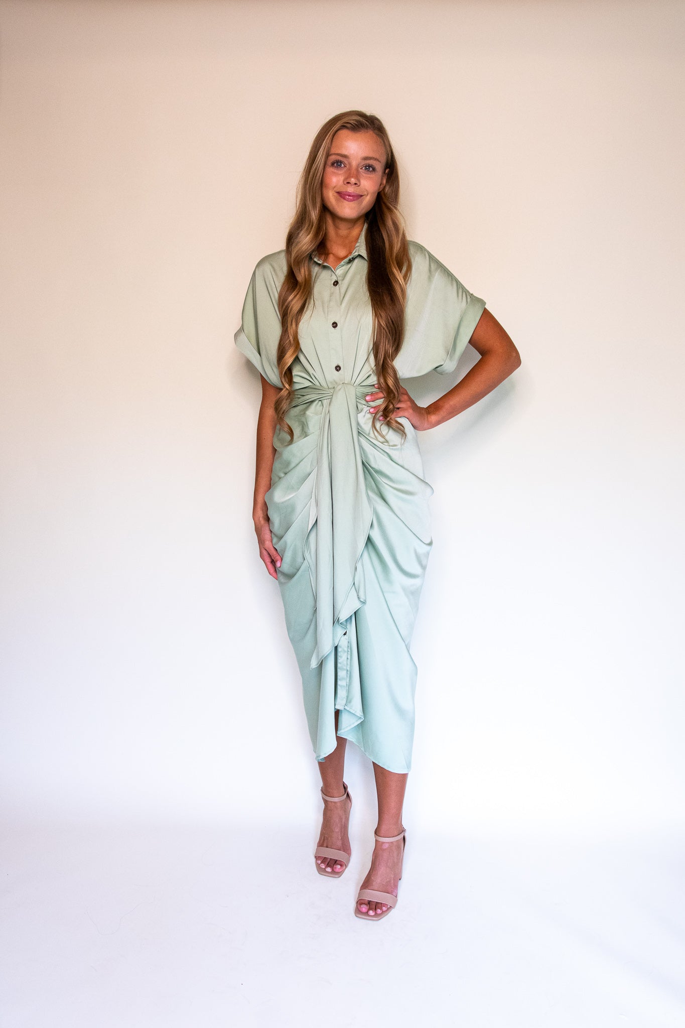 Serena Midi in Green Satin