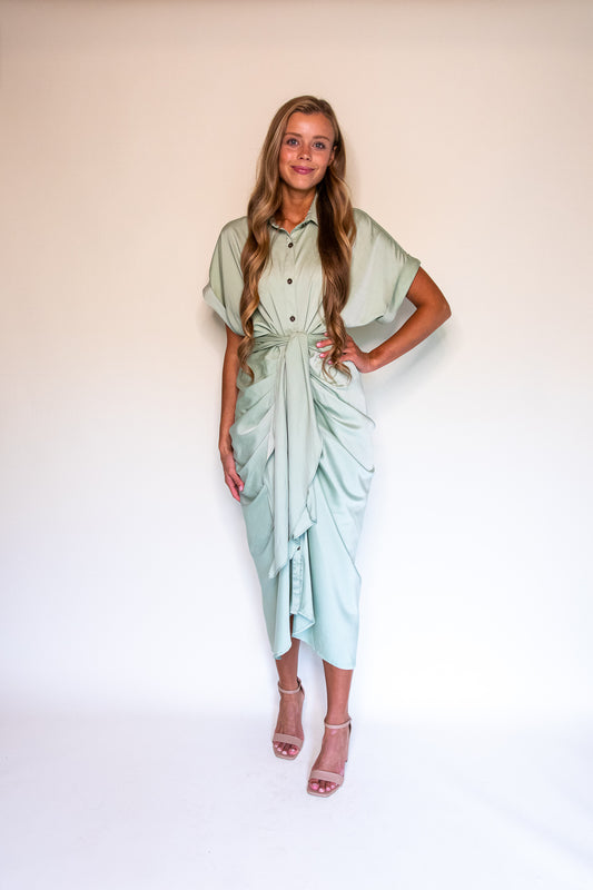 Serena Midi in Green Satin