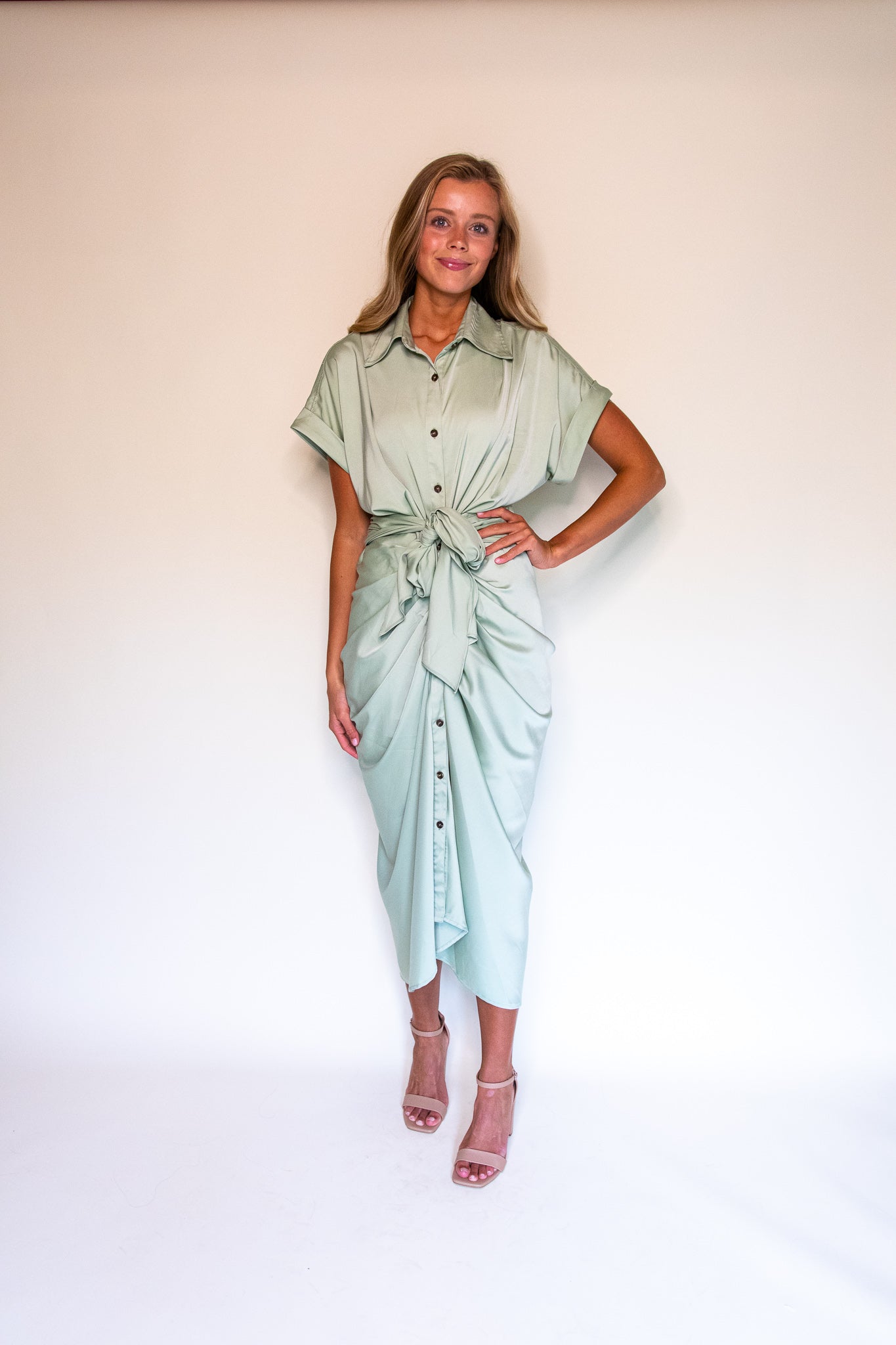 Serena Midi in Green Satin