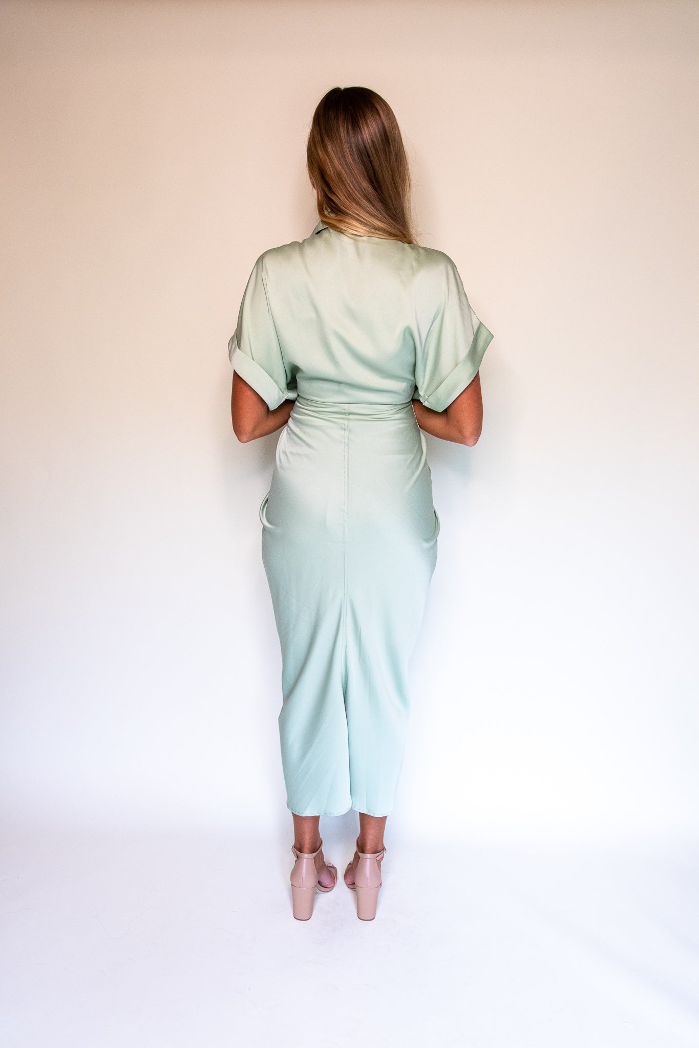 Serena Midi in Green Satin