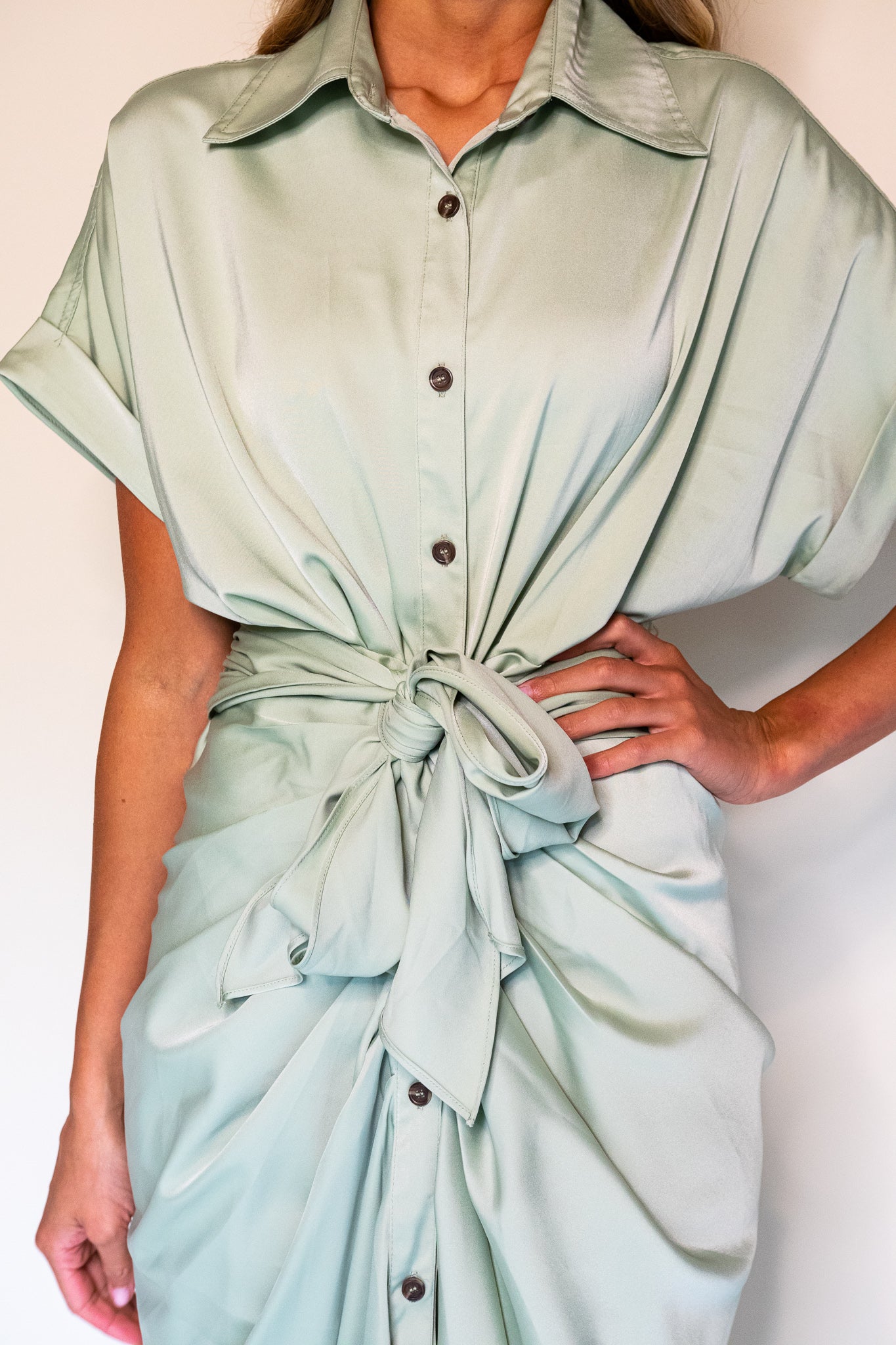 Serena Midi in Green Satin