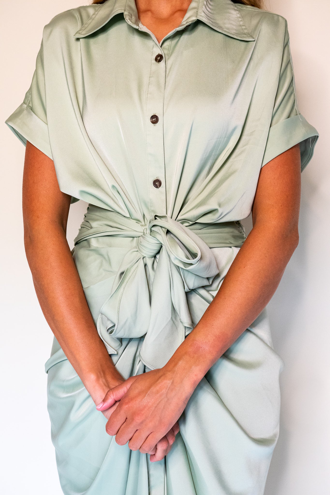 Serena Midi in Green Satin