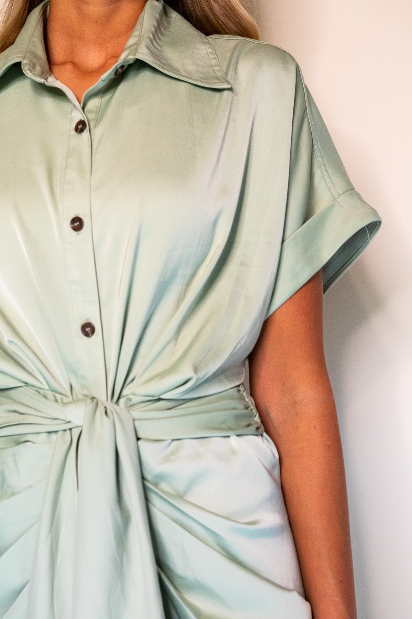 Serena Midi in Green Satin