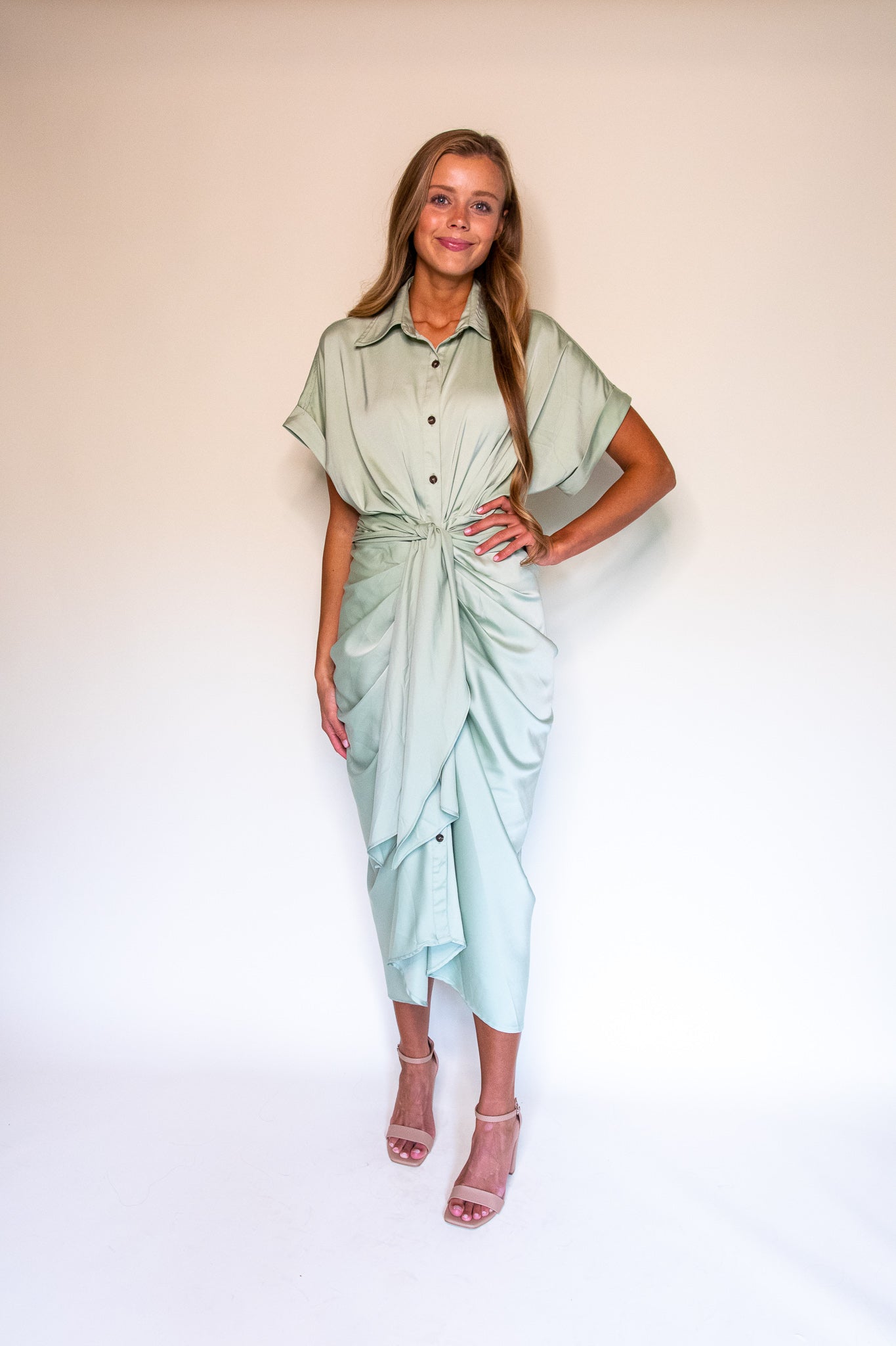 Serena Midi in Green Satin