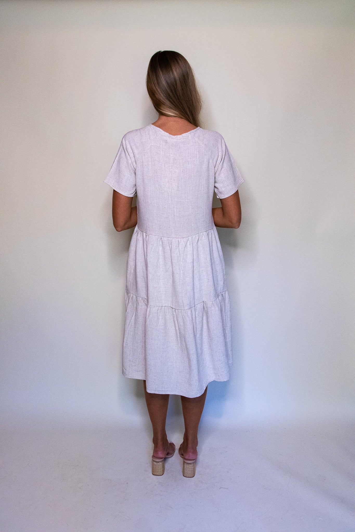 RESTOCKED The Kelly Tiered T-Shirt Dress with Pockets in Oatmeal