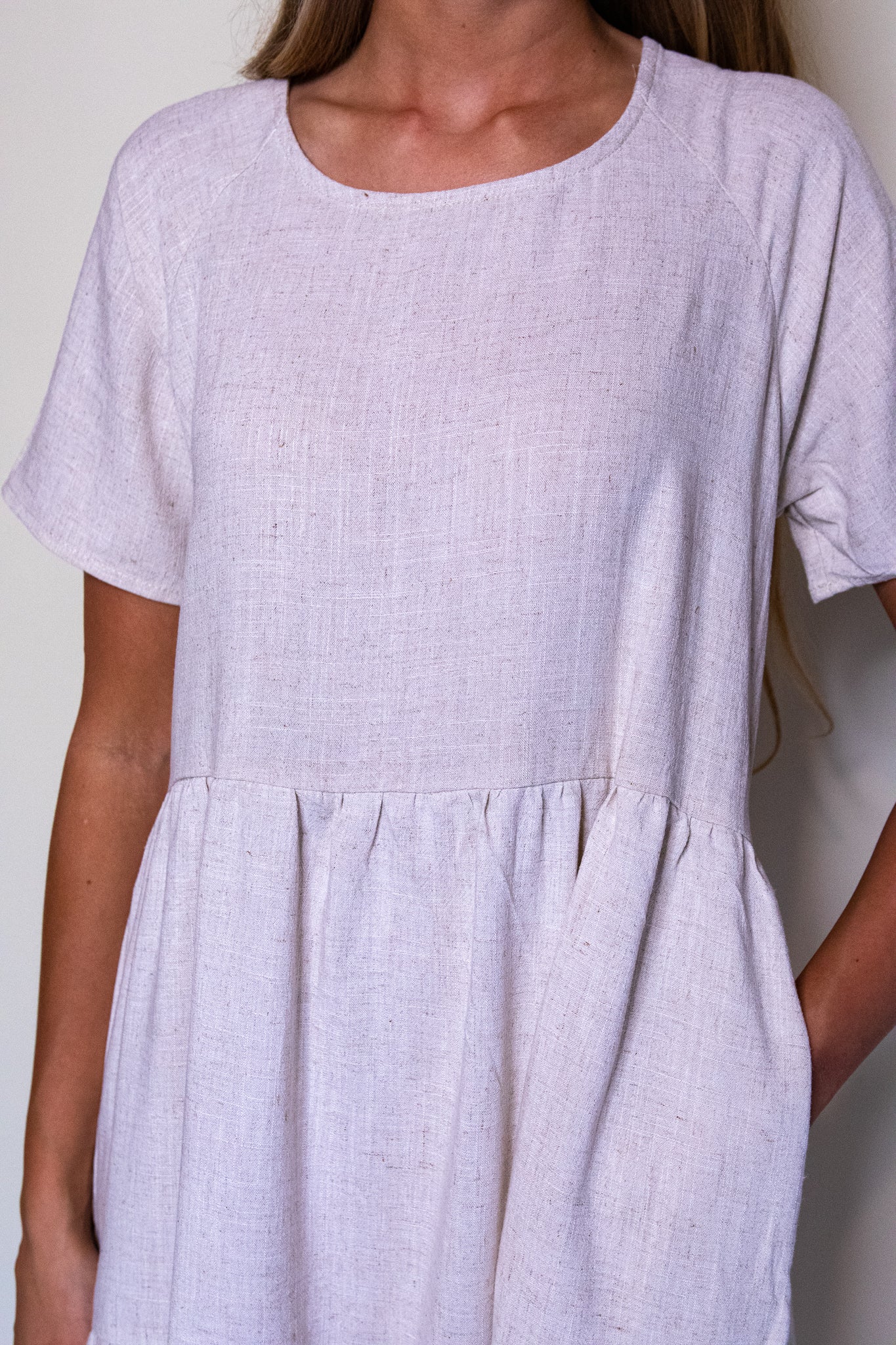 RESTOCKED The Kelly Tiered T-Shirt Dress with Pockets in Oatmeal