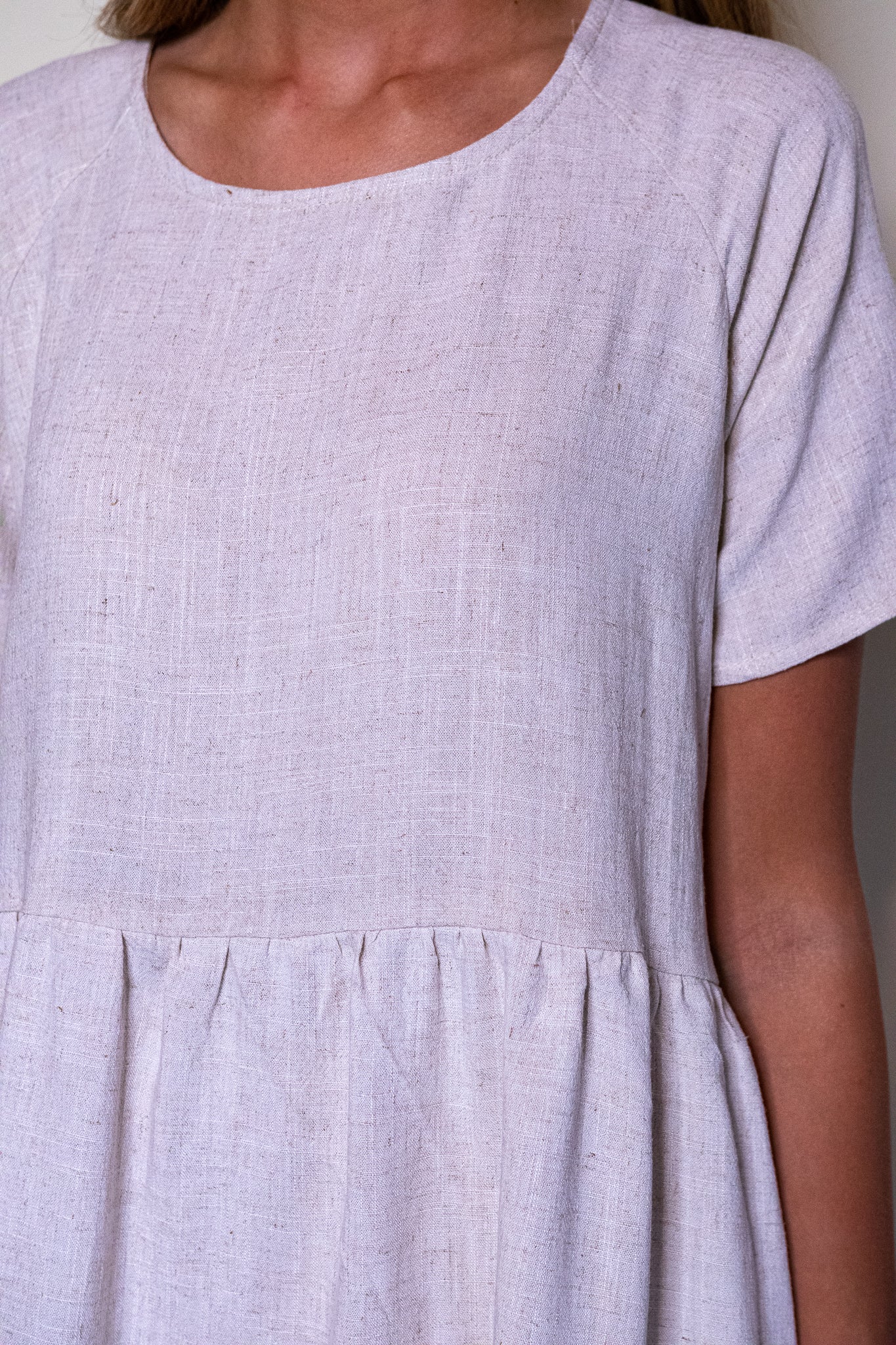 RESTOCKED The Kelly Tiered T-Shirt Dress with Pockets in Oatmeal