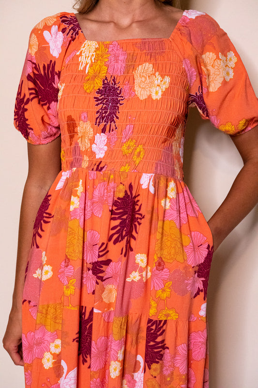 Smocked Dress in Sunset Floral