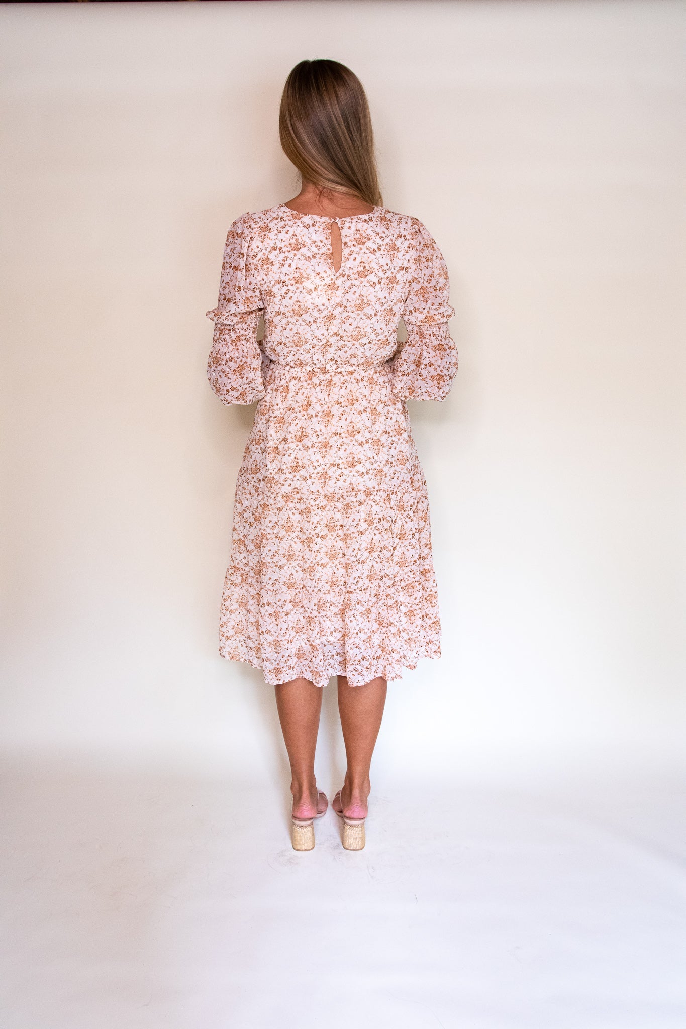 RESTOCKED - The Kelsey Midi Dress in Tan Floral